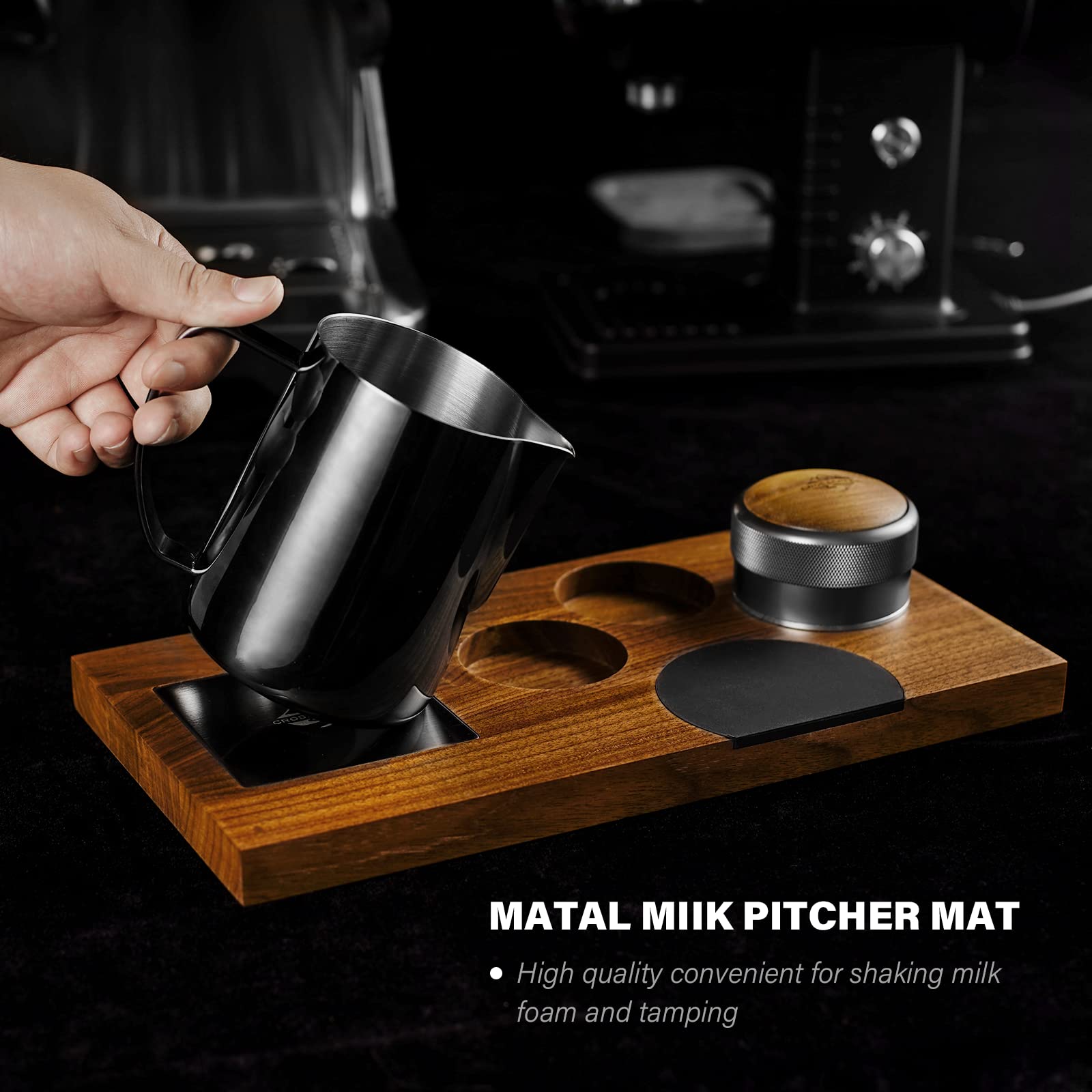 Espresso Tamping Station, Portafilter Tamping Holder Walnut Coffee Filter Coffee Tamping Stand With Foods Grade Tamping Mat For