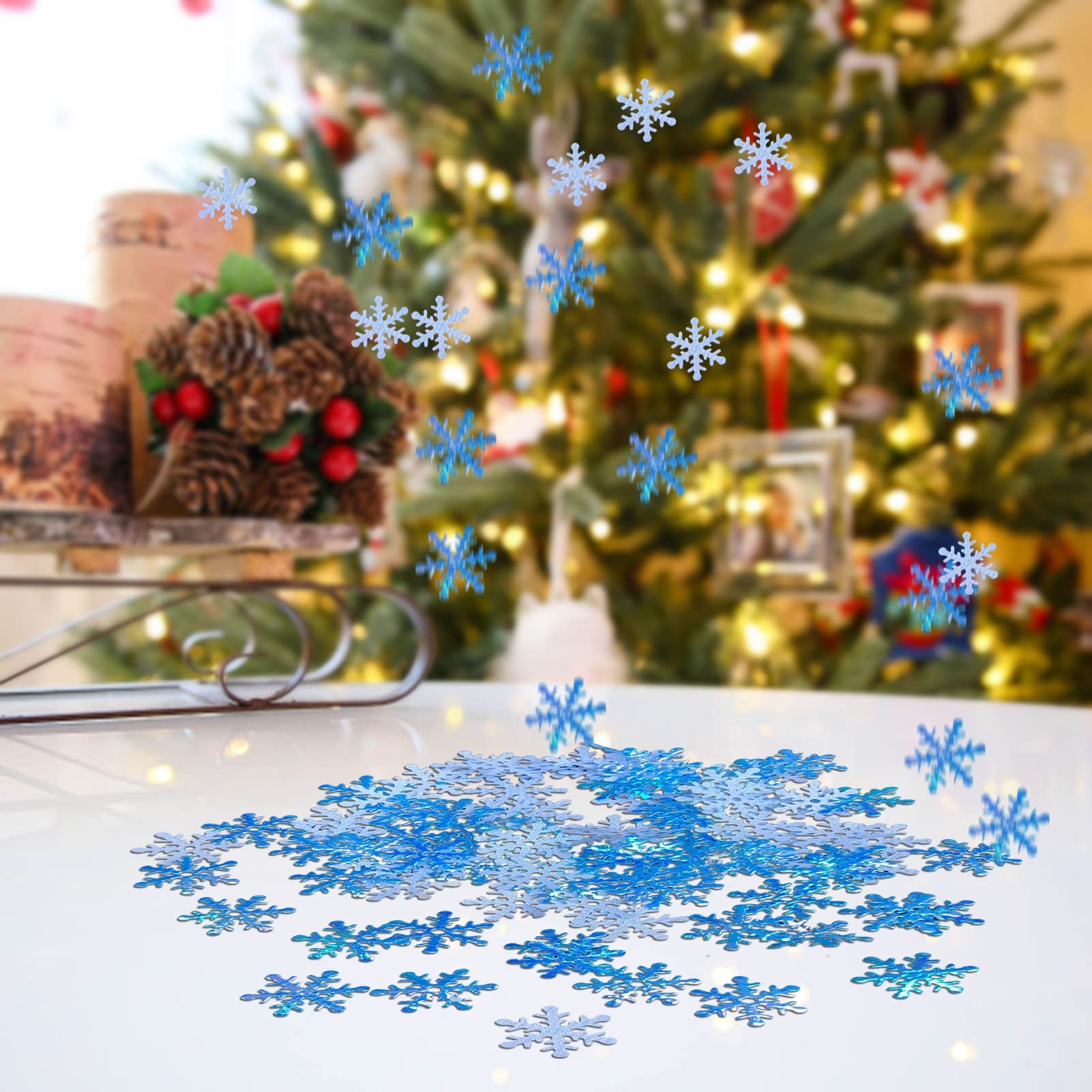 Galand 300Pcs Xmas Faux Snowflakes Decorative Mini Christmas Holiday Decor Artificial Snowflakes for Home Blue