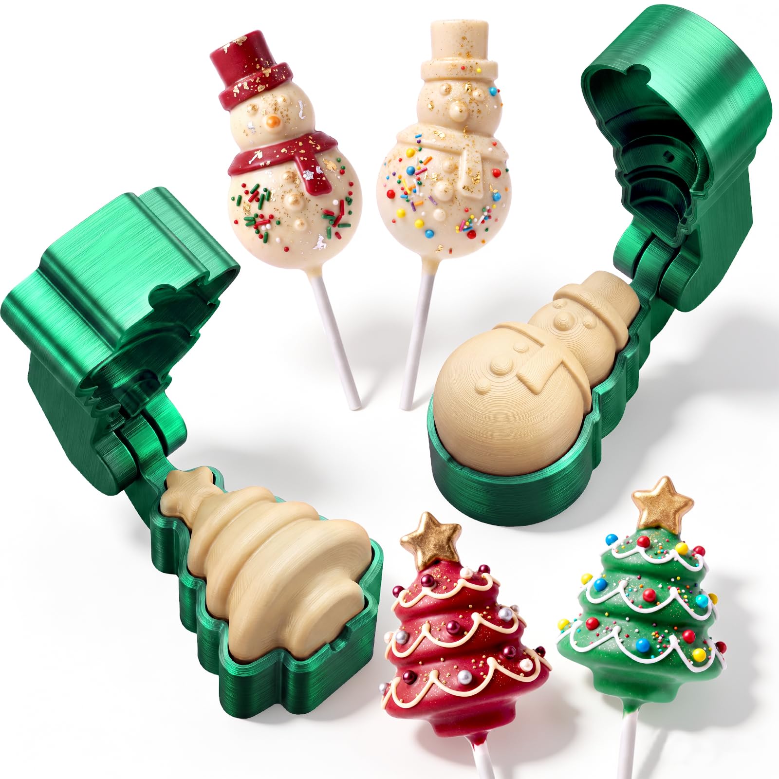 Yiyiring 2 Pack Christmas Cake Pop Molds, Christmas Tree, Snowman 3D