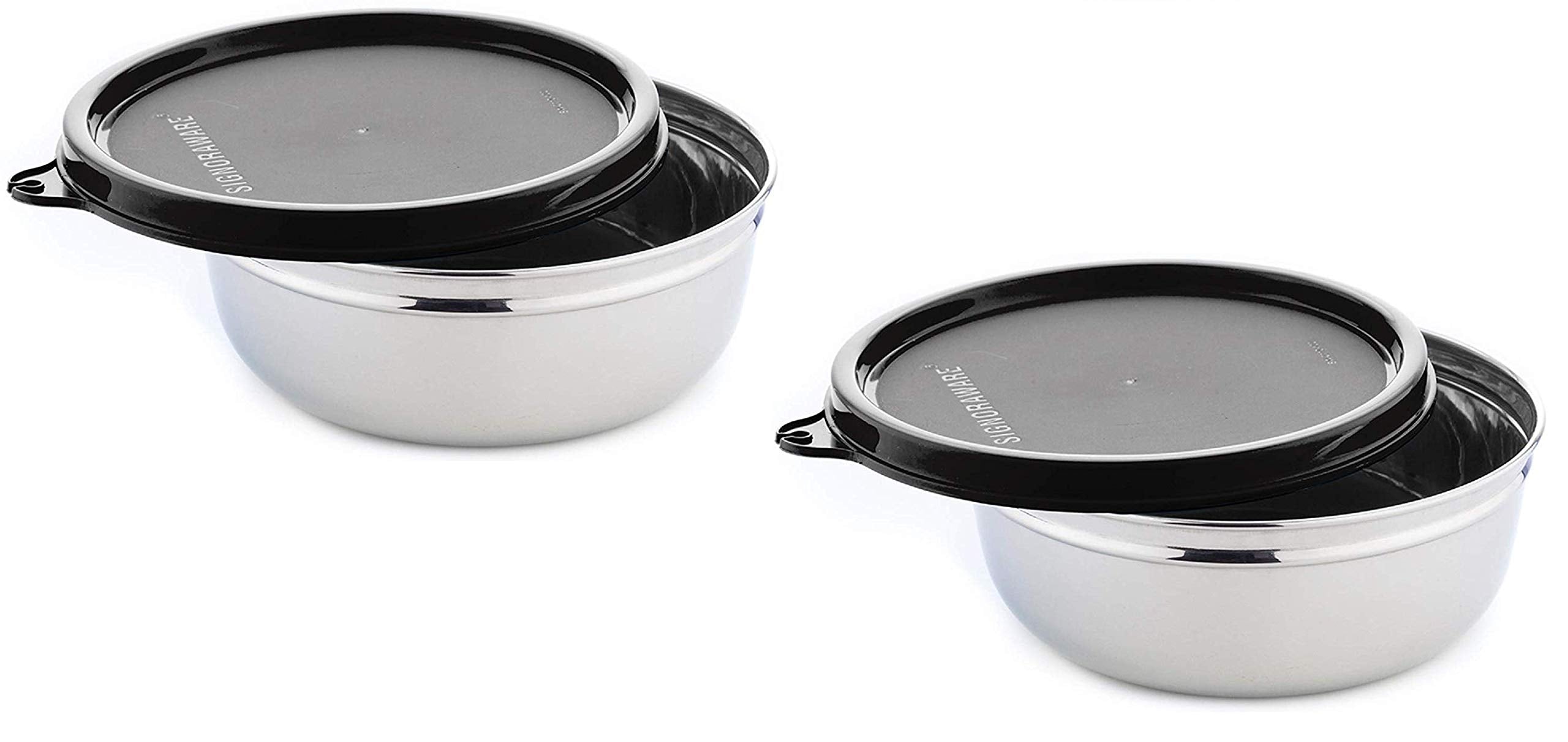 Signoraware Serving Bowl Steel Container, Set Of 2, 200Ml+200Ml, Black