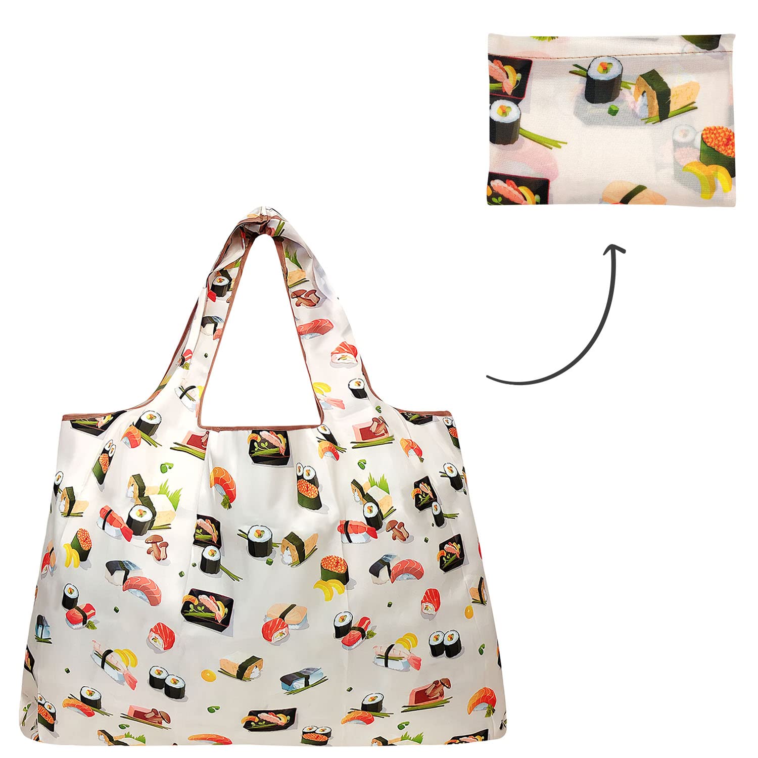 Allydrew Large Foldable Tote Nylon Reusable Grocery Bag, Sushi