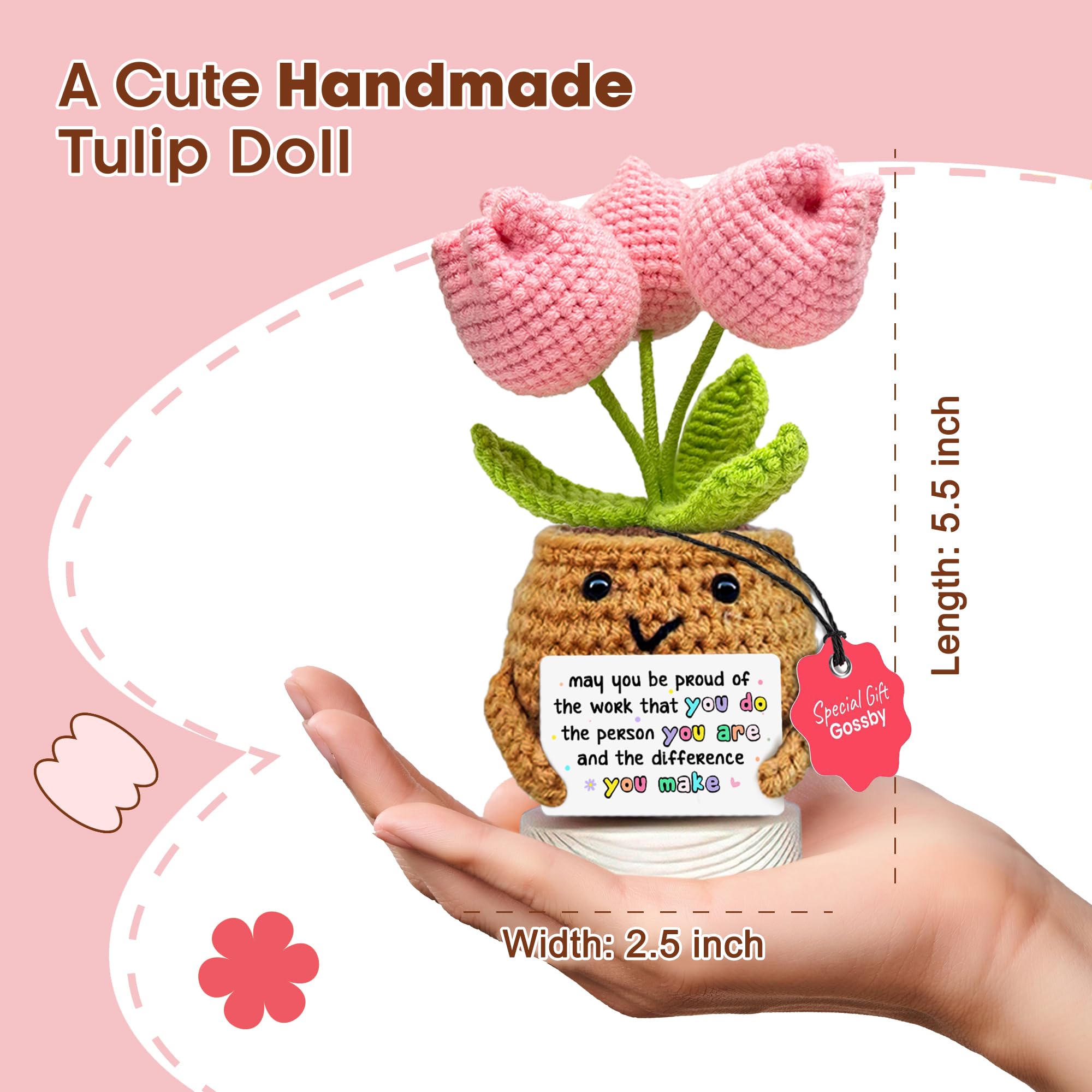 Gossby Handmade Positive Tulip Flower Crochet - May You Proud of The Work That You Do - Inspirational Gift for Women - Positive