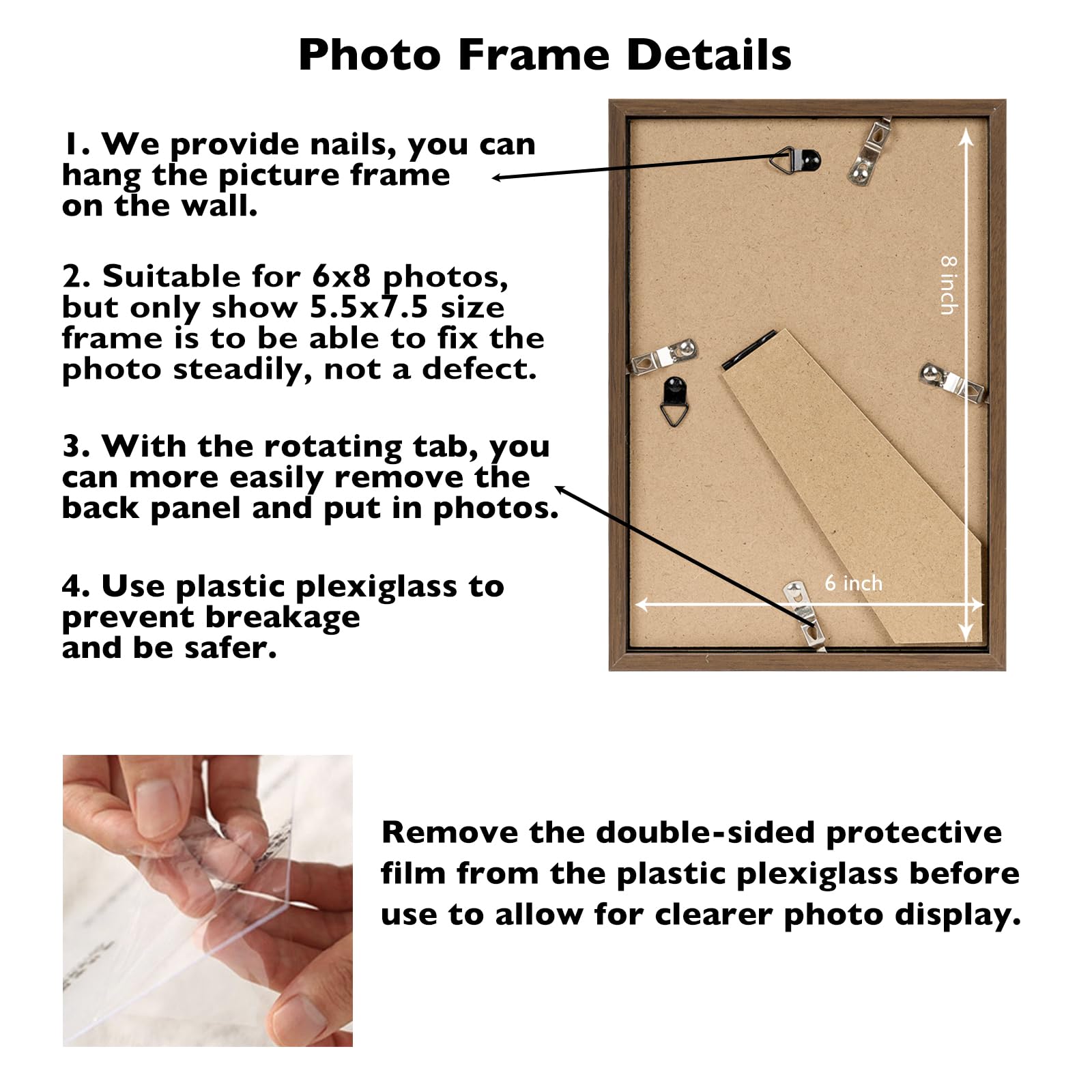 JCJMY 6x8 Picture Frame Brown for Wall Hanging or Tabletop, Wall Mounting Horizontally or Vertically, 6 x 8 Wall Gallery Poster