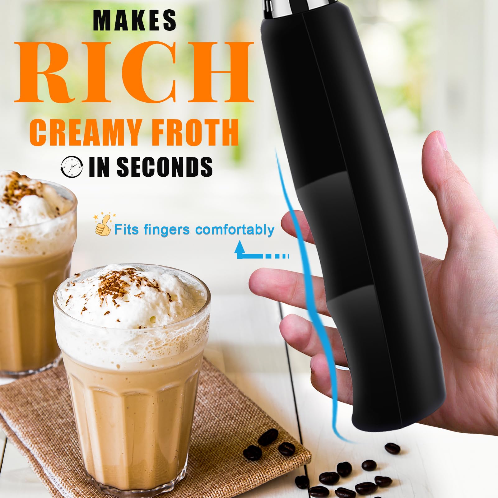 Yuswko Milk Frother Handheld With 3 Heads, Electric Whisk Drink Foam Mixer With Usb Rechargeable 3 Speeds, Mini Frother For Coff