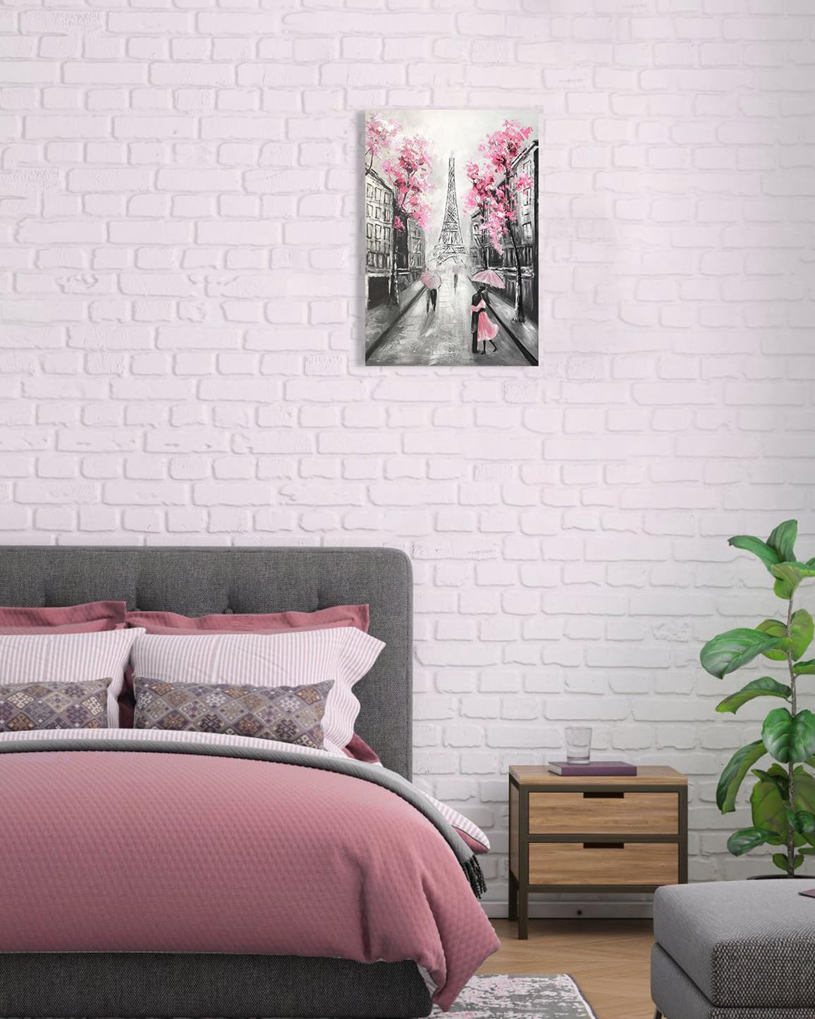 Ypy Abstract Paris Canvas Wall Art: Pink And Grey Room Decor For Teen Girls Black White Artwork Eiffel Tower Picture Print Paint