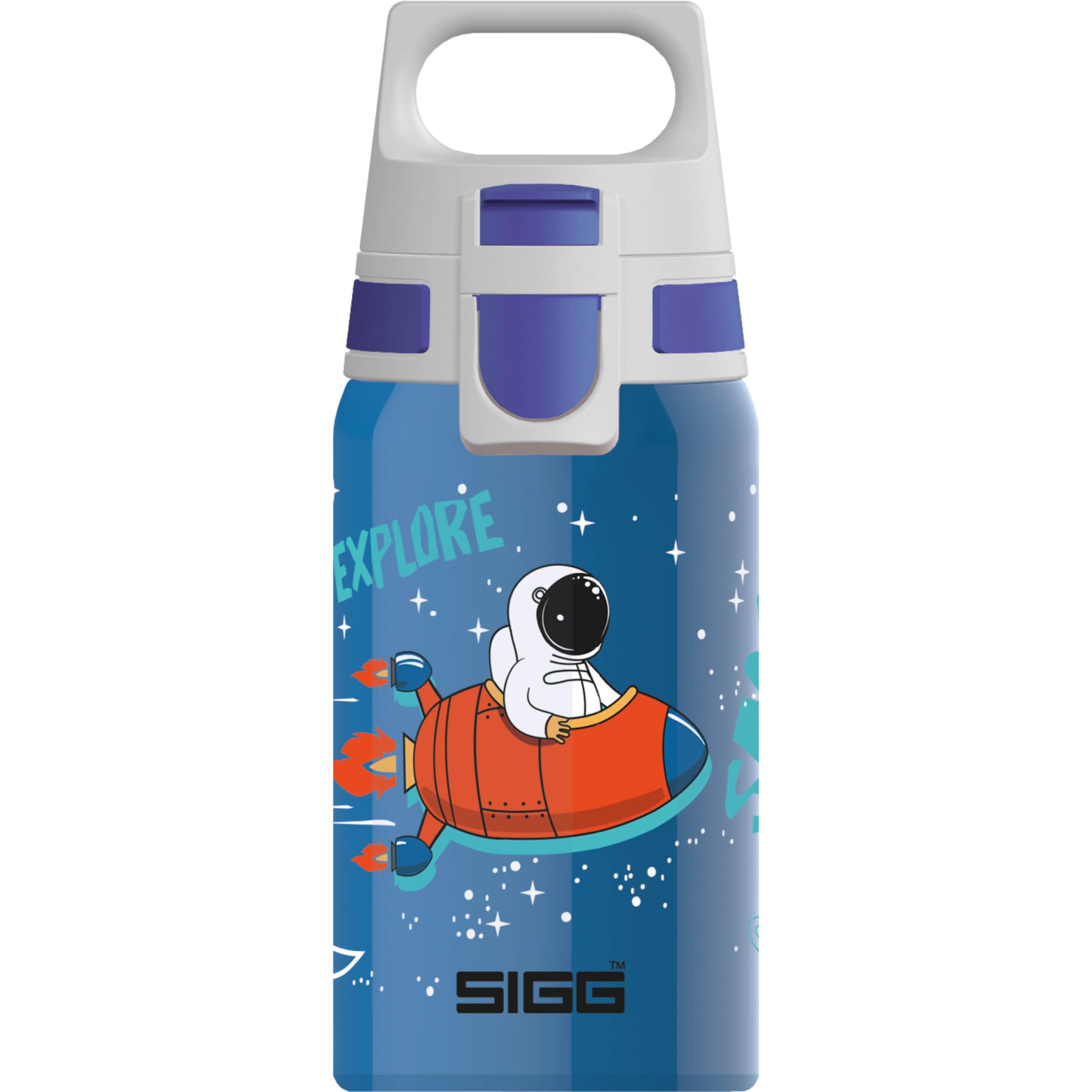 Sigg - Kids Water Bottle - Shield One Space - Leakproof - Lightweight - Bpa Free - Stainless Steel - Blue With Astronaut - 17 Oz