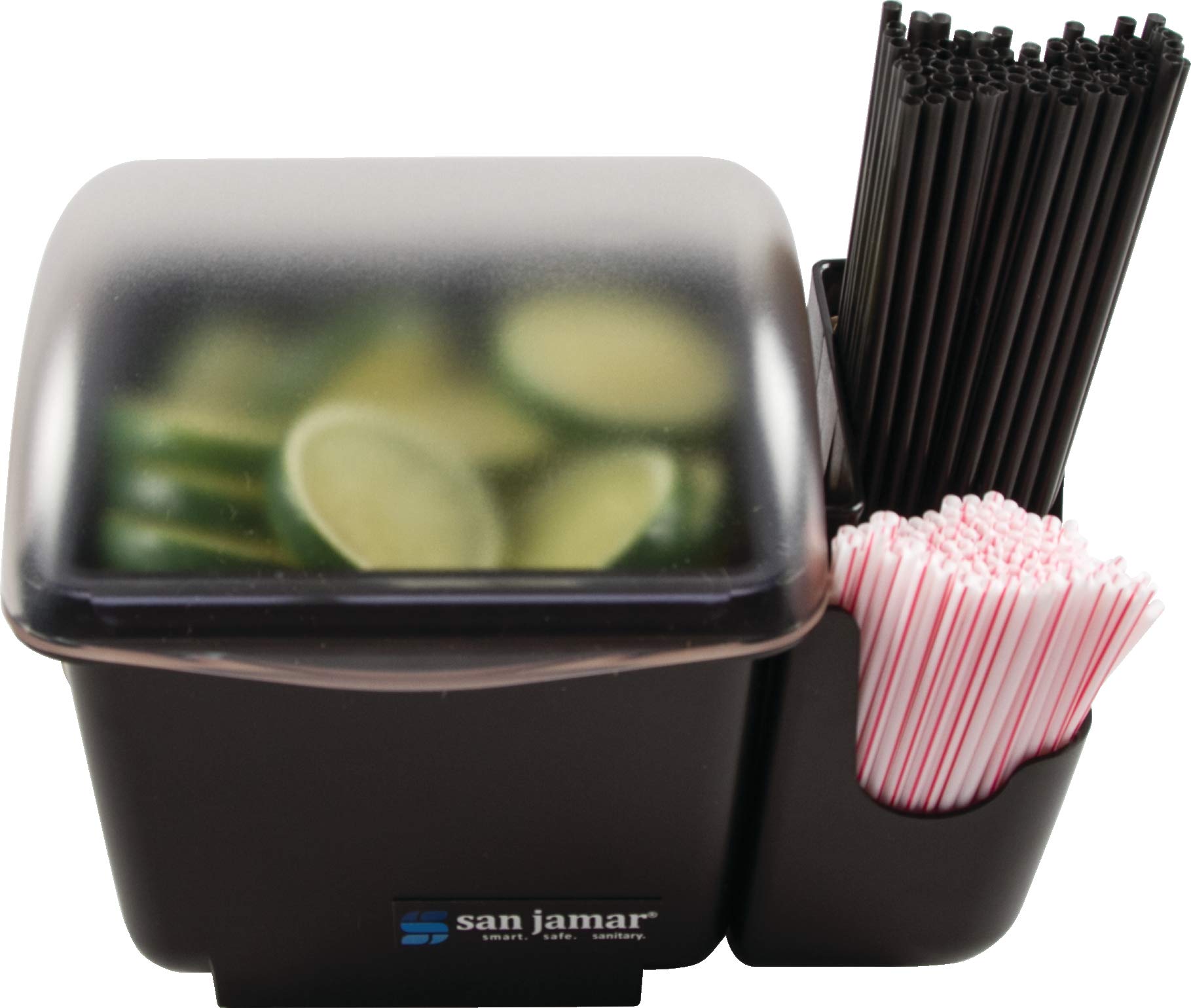 San Jamar Mini Dome Condiment Holder Chillable With Dome Lid For Kitchen, Bar, And Restaurants, Plastic, 1 Quart, Black