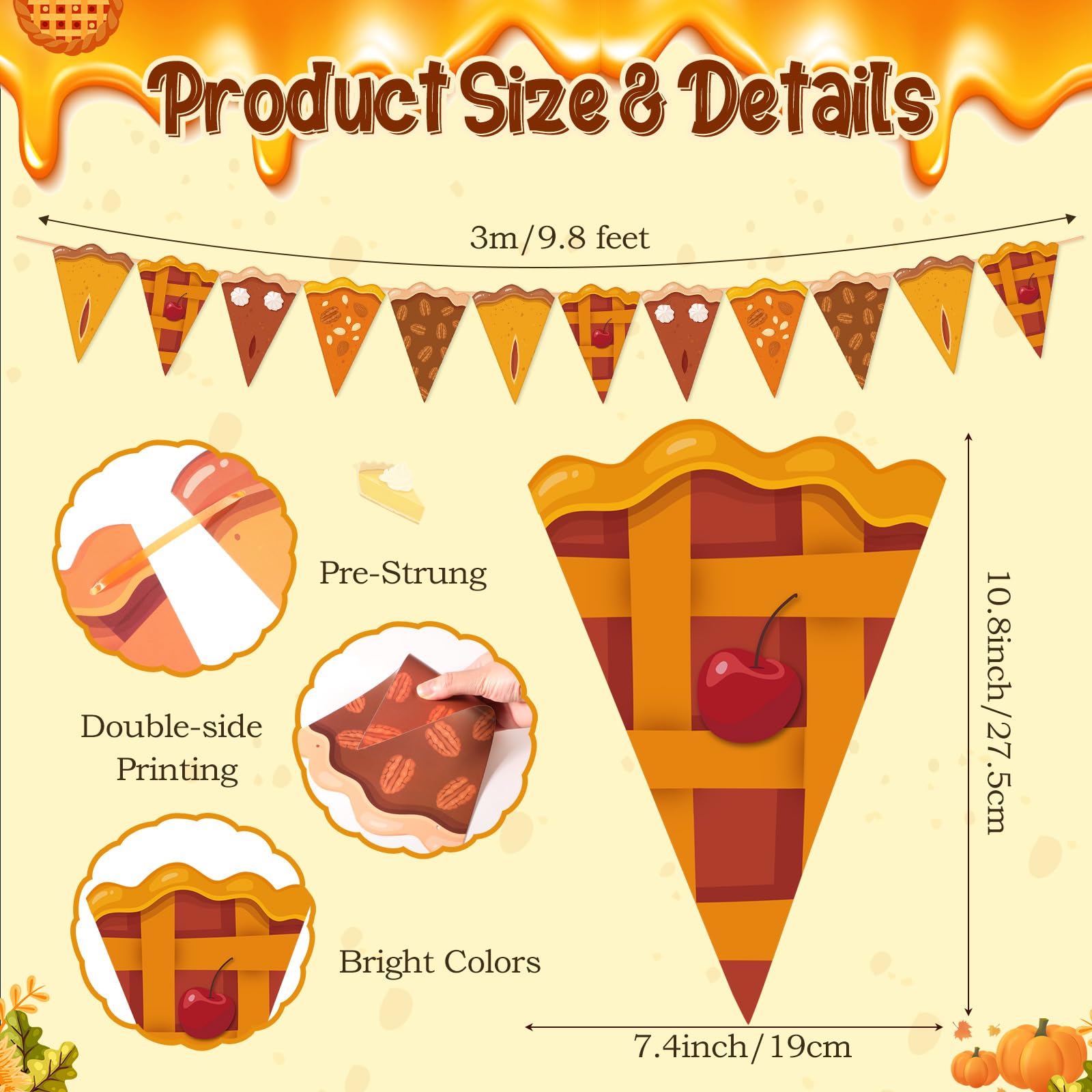 Gersoniel 60 Pieces Thanksgiving Pumpkin Pie Party Decorations Cutie Pie Pennant Banner Bunting Paper Triangle Flag Garlands for