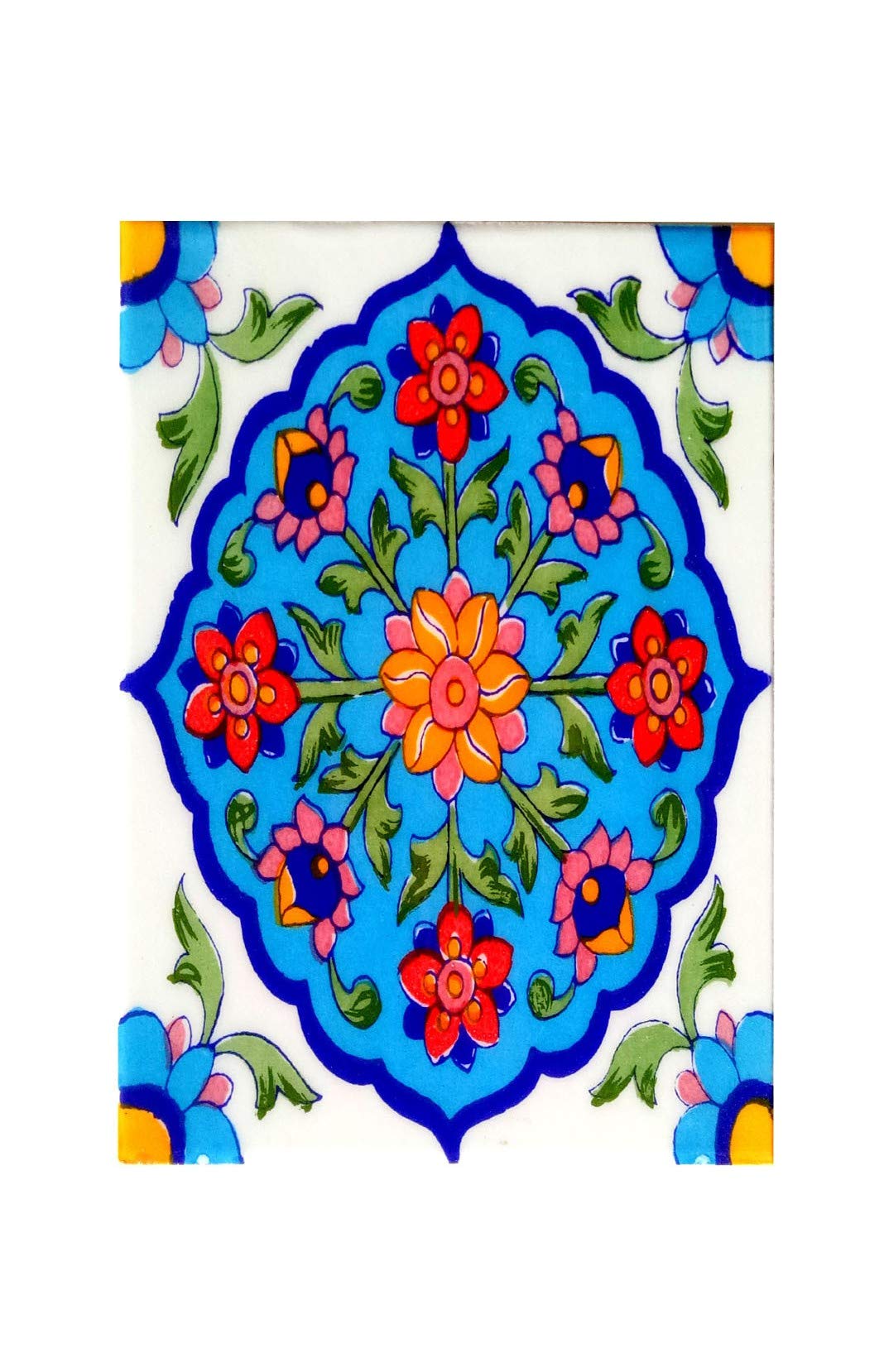 Shivkripa Blue Art Pottery Ceramic Decorative Handmade Tiles (15 X 15 X 0.5 Cm, Multicolour) - Pack Of 6