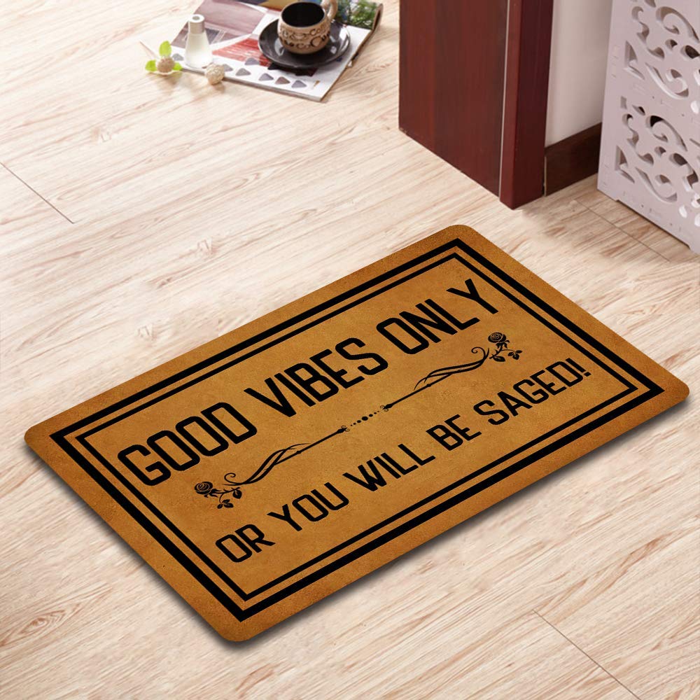 Ifhuh Good Vibes Only Or You Will Be Saged Doormat Funny Doormat Sayings Front Door Mat Rubber Non Slip Backing Funny Welcome Ma