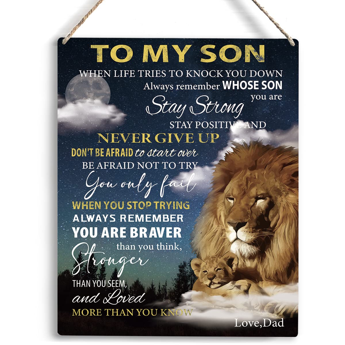 To My Son Wooden Hanging Sign from Mom Dad Son Gifts Family Wall Decor for Boy Bedroom Bathroom Birthday Christmas Thanksgiving 