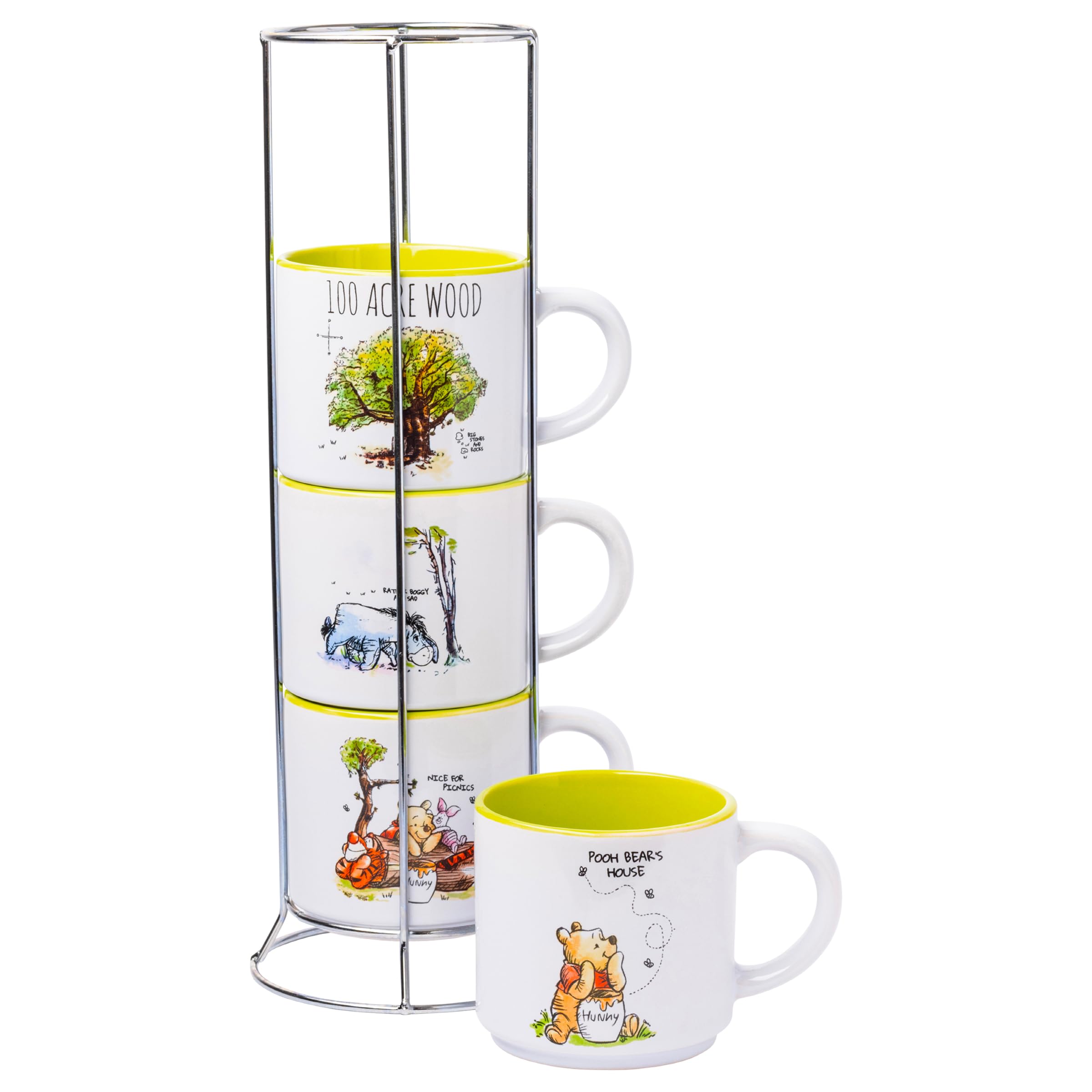 Silver Buffalo Winnie the Pooh 100 Acre Wood Destination 4-Pack Ceramic Mug Stack  10-Ounces