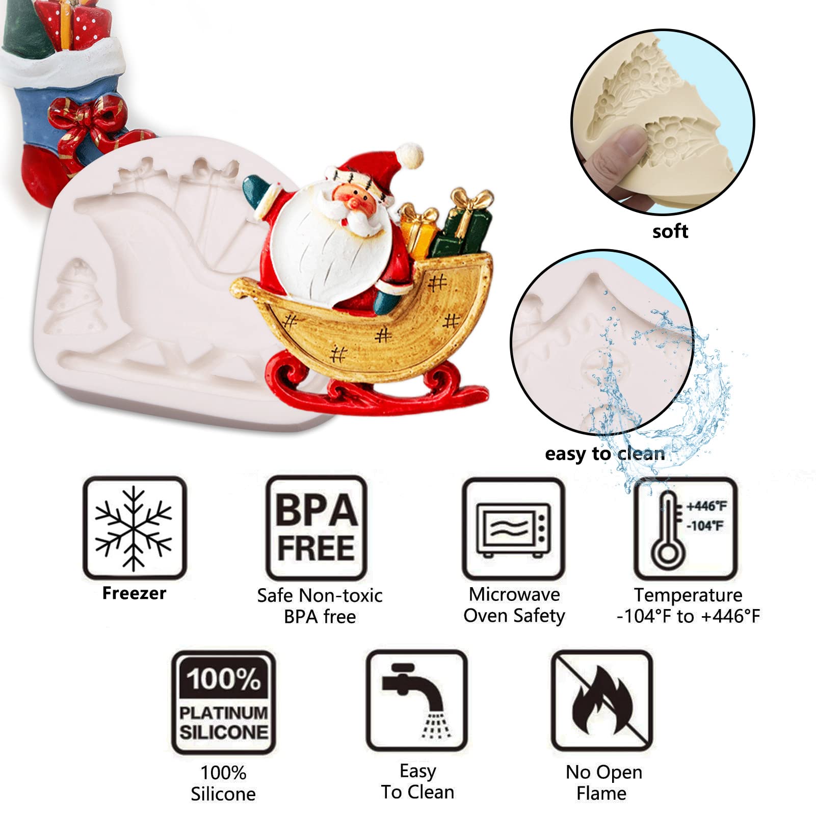 Christmas Silicone Fondant Mold, Santa Claus Chocolate Molds, Sled With Gift, Christmas Tree For Christmas Cake Decoration, Cupc