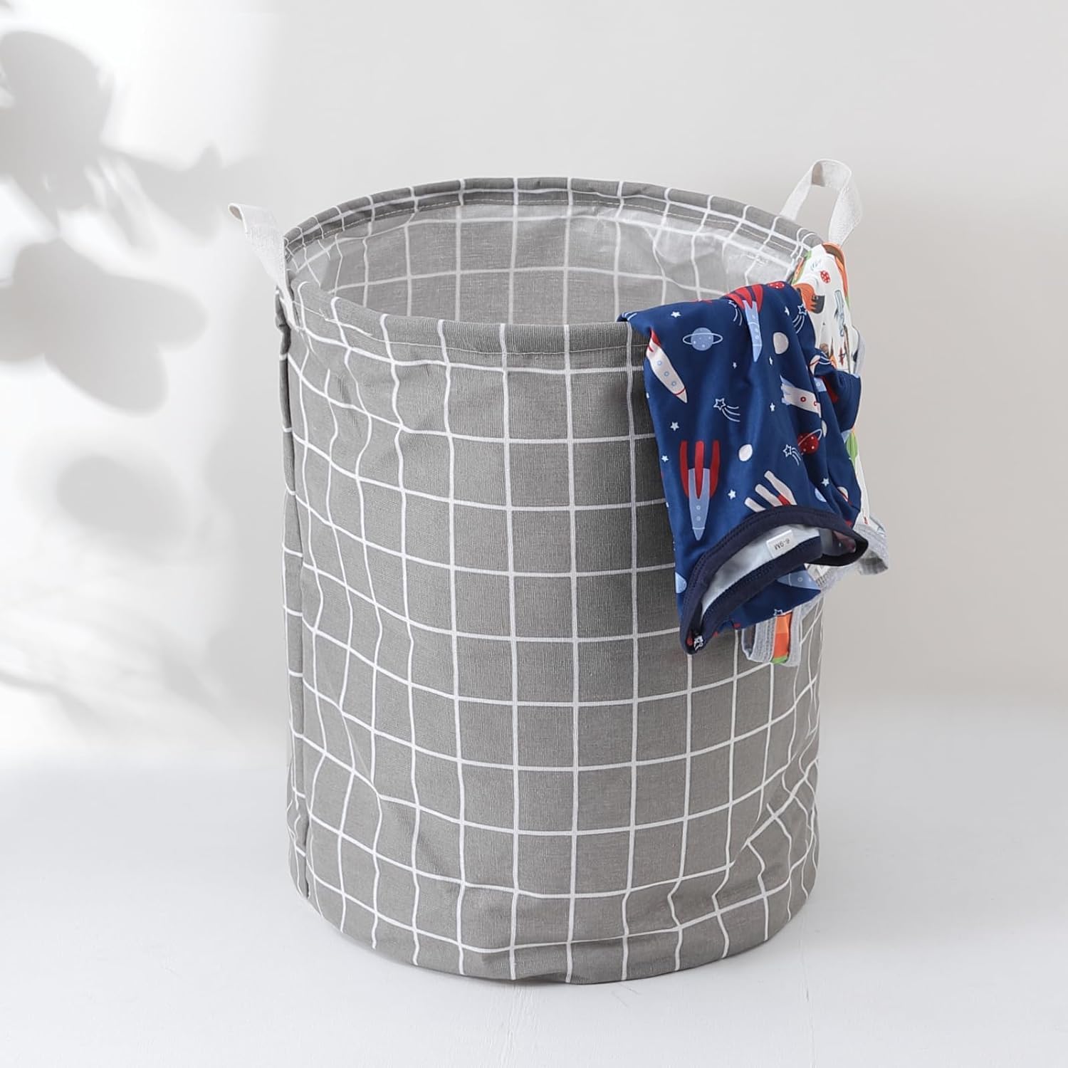 Heart Home Foldable Storage Basket|Round Toy Storage Bin|Side Grab Handle|Wardrobe, Closet Organizer (Grey)