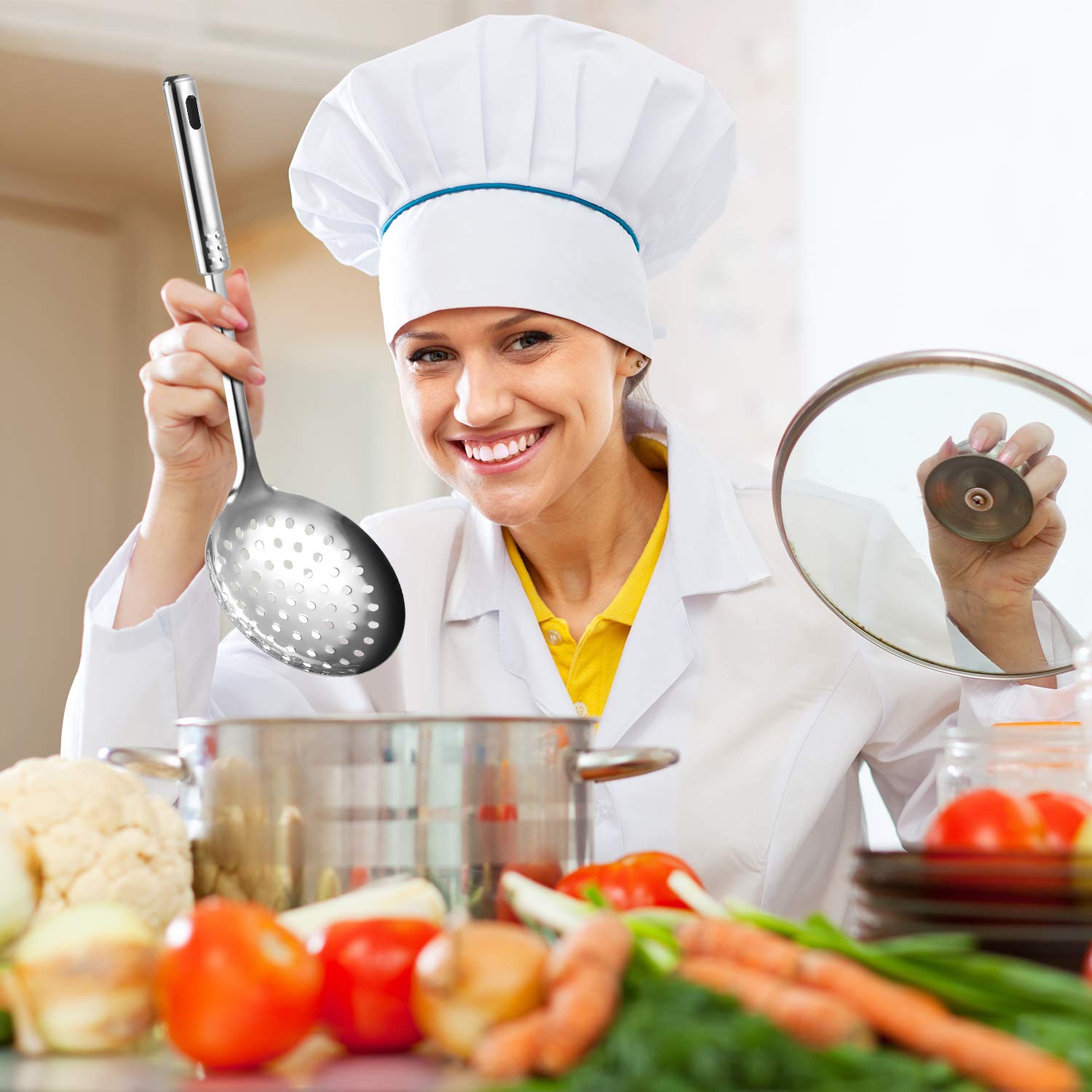 2 Pieces Stainless Steel Cooking Colander Skimmer Slotted Spoon Kitchen Strainer Ladle With Long Handle For Kitchen Cooking Baki