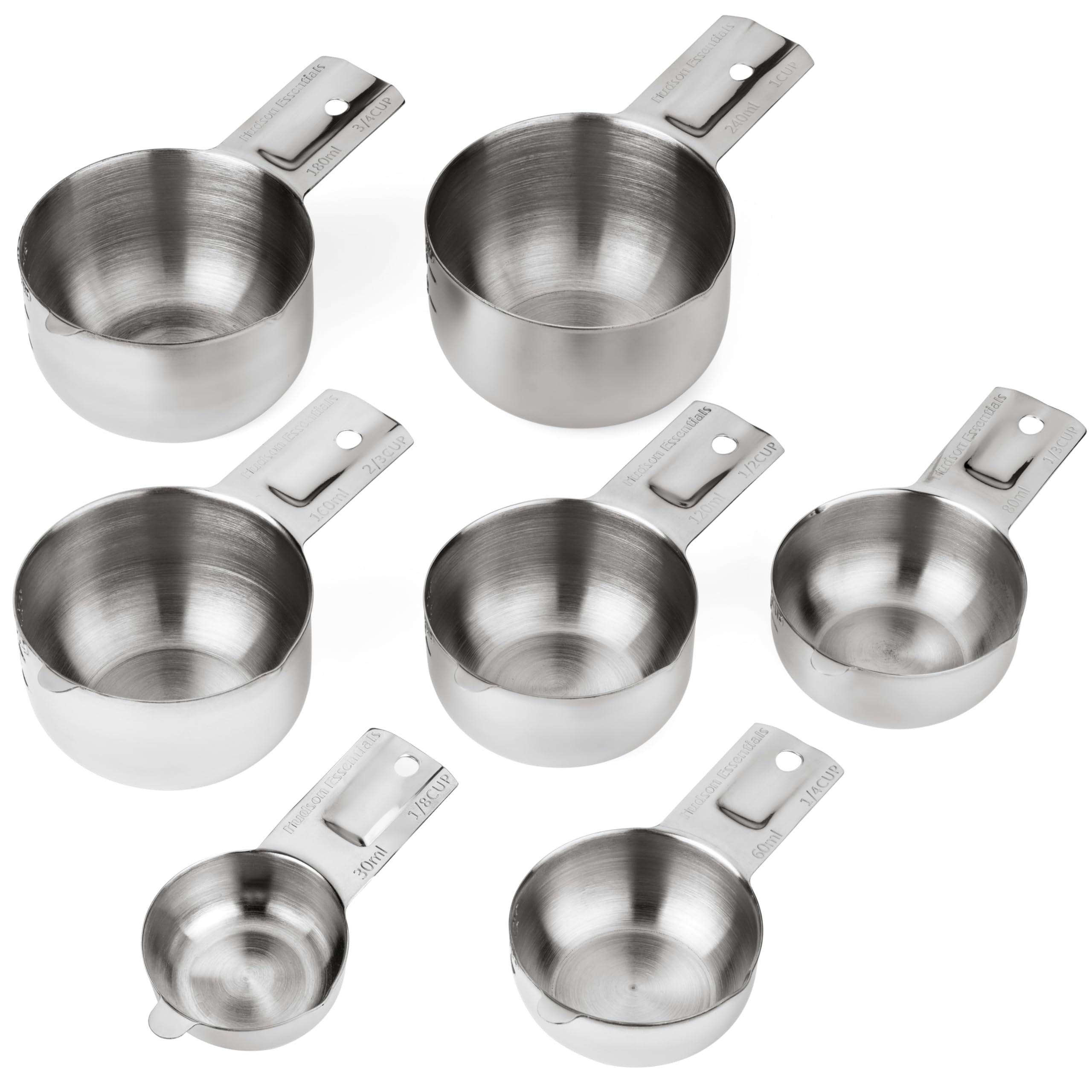 Hudson Essentials Stainless Steel Measuring Cups Set - Stackable Set With Spout (7 Piece Set)