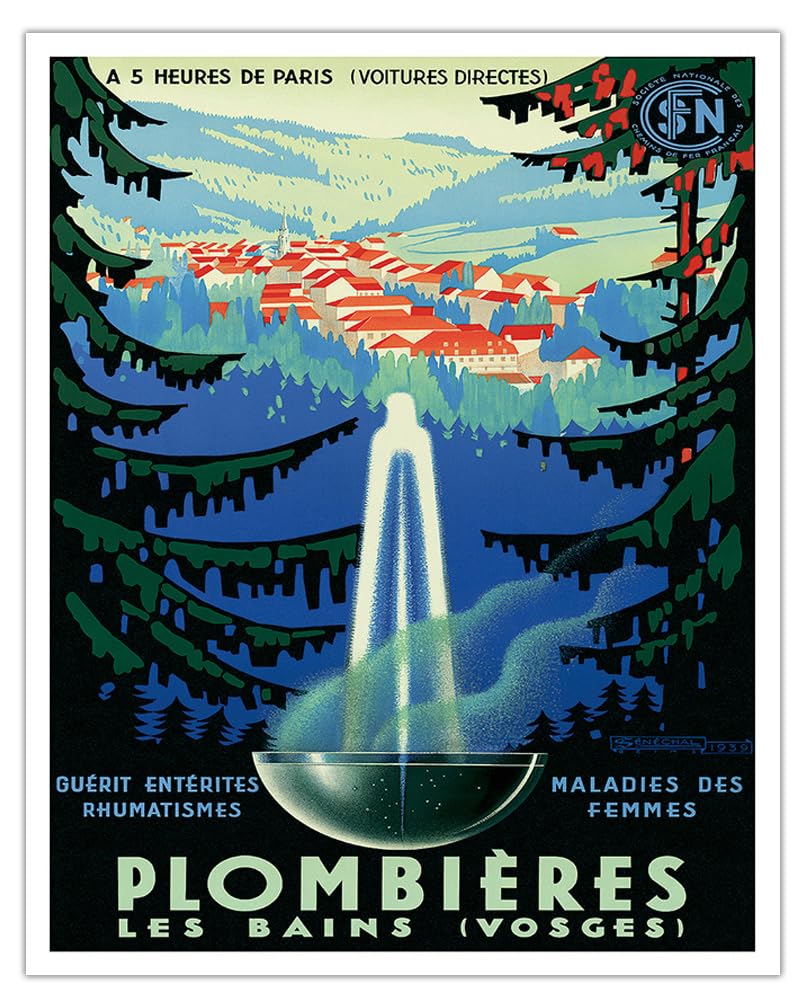 Mineral Baths At Plombi  Res-Les-Bains Vosges France - Vintage Travel Poster By Adrien S  N  Chal C.1939 - Fine Art Matte Paper