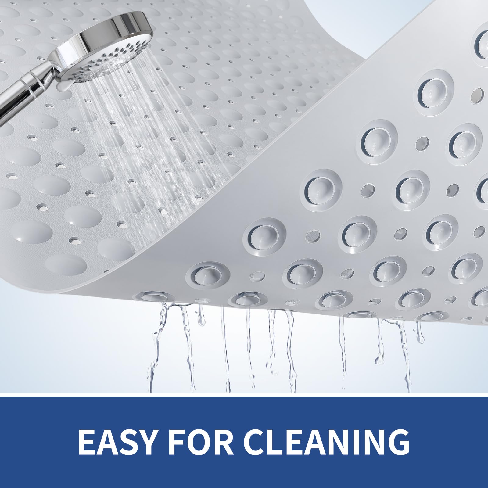 OTHWAY Extra Large Shower Mat 47"x32", TPE Non-Slip, Light Grey, with Drain Holes & Suction Cups, Ideal for Elderly & Kids