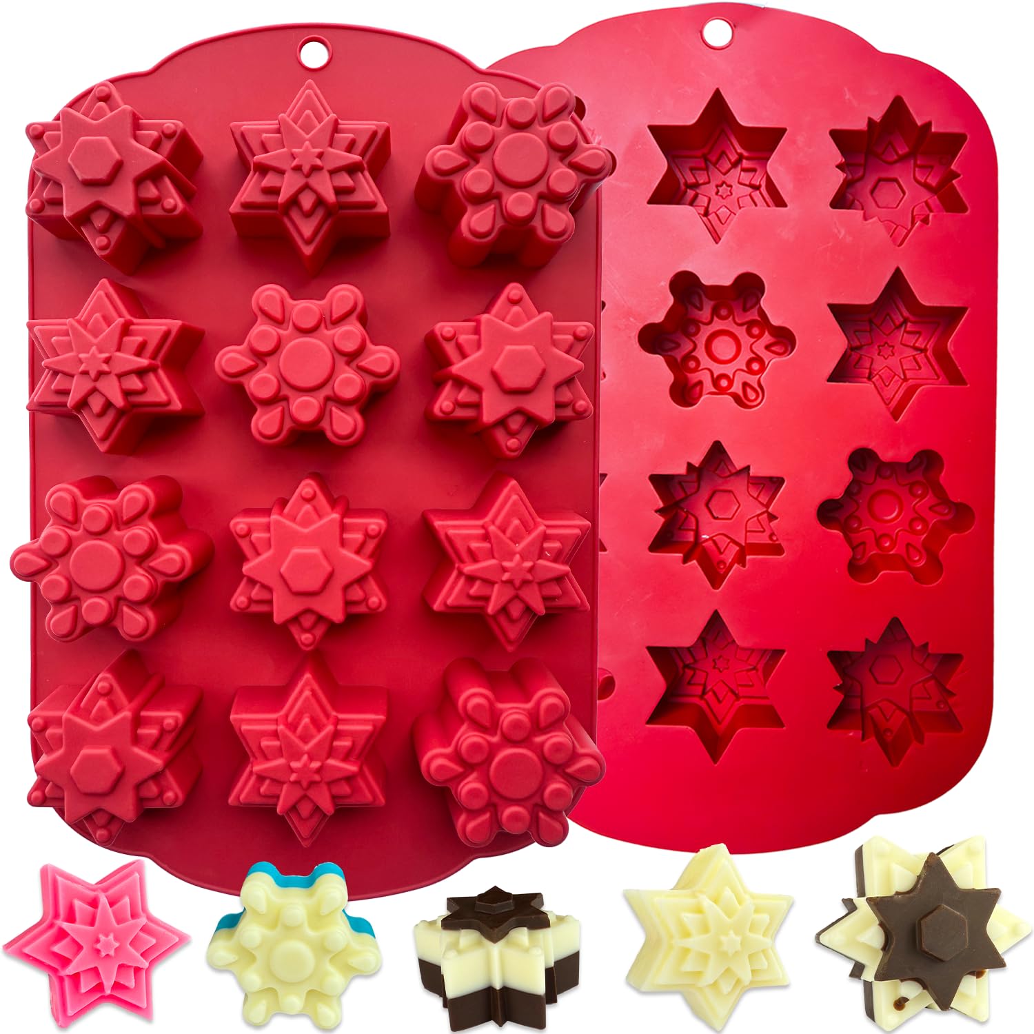 2 PCS Snowflake Silicone Mold, Snowflake Ice Cube Molds Christmas Chocolate Candy Silicone Molds for Dessert Soap Candles Jello 