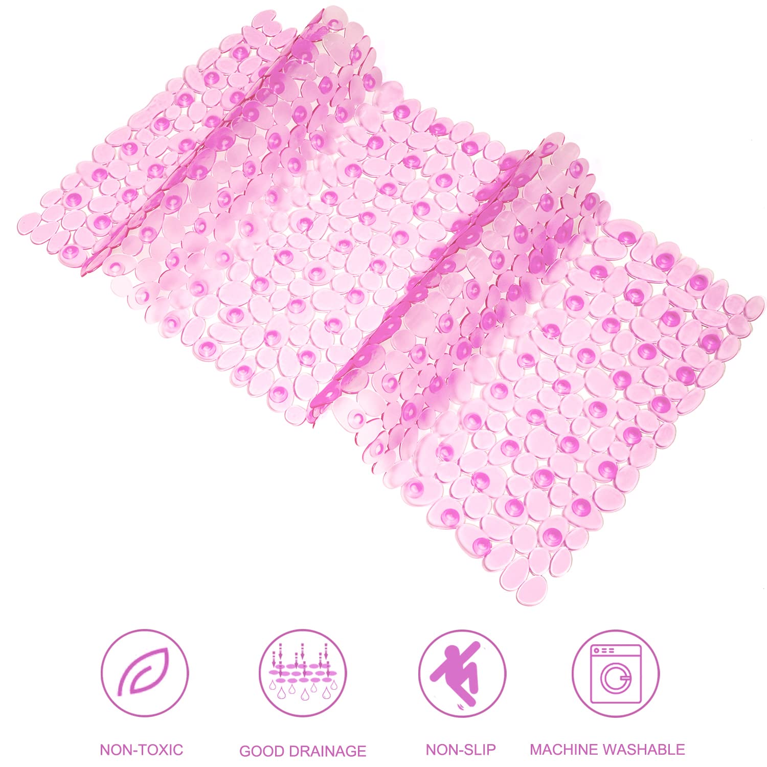 TEESHLY Bath Tub and Shower Mats  Non-Slip Pebble Bath Mat  35 x 16 Inches Machine Washable Bathtub Mat with Drain Holes  Suction Cups for Bathroom (Clear Pink)