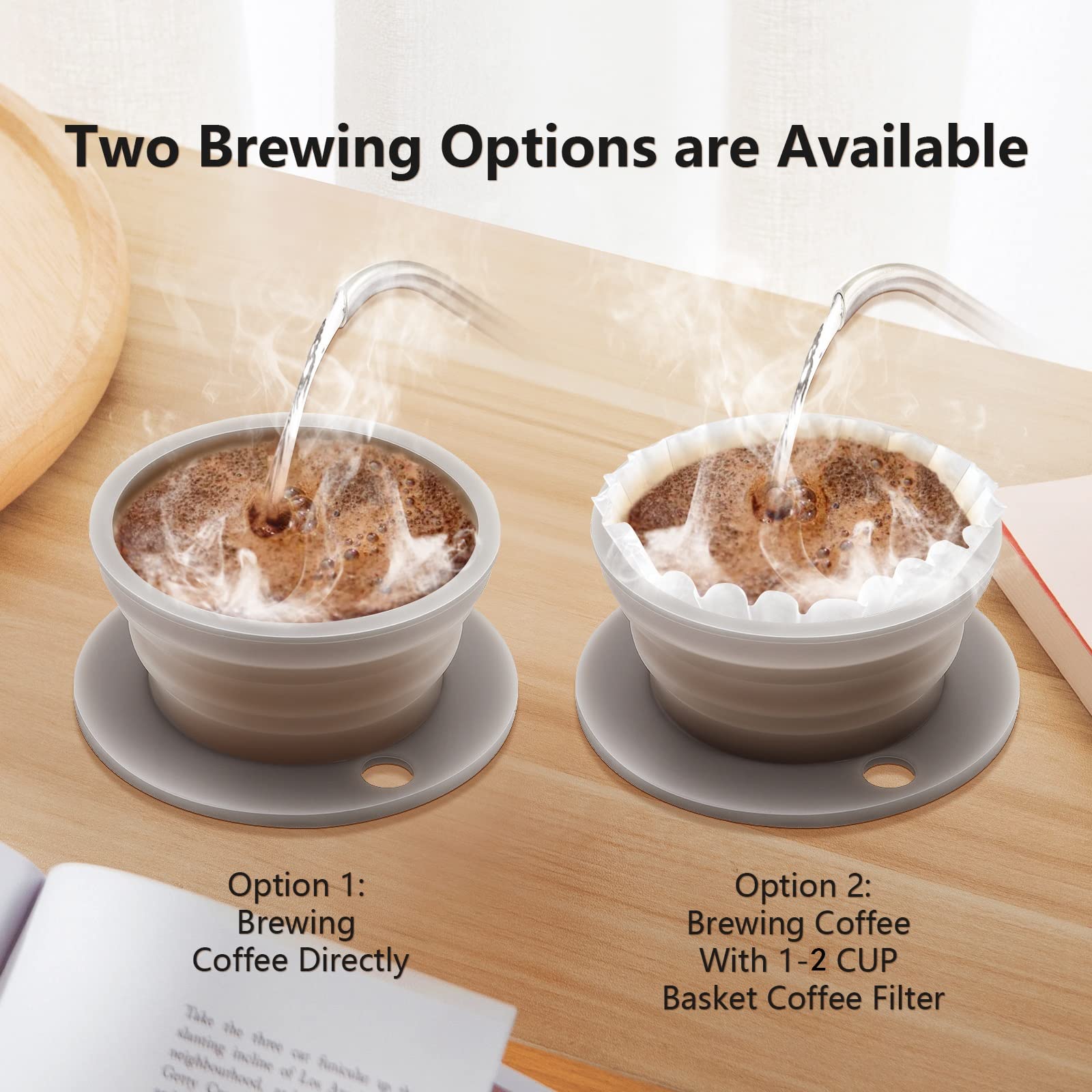 Mqqfu Paperless Collapsible Pour Over Coffee Dripper, Portable Reusable Pour Over Coffee Maker With Stainless Steel Mesh Screen,