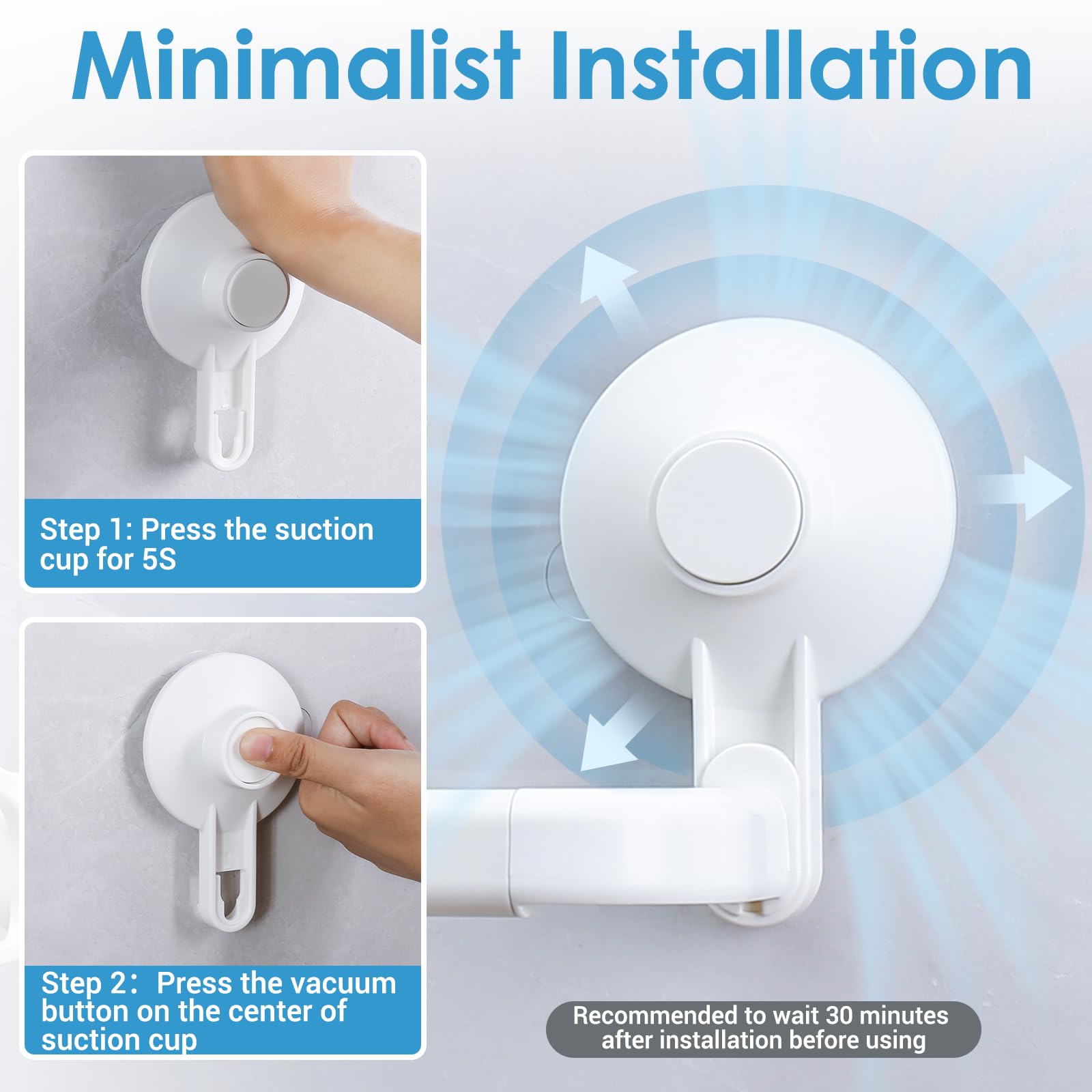 Avolare Suction Cup Towel Bar, Adjustable 24 Inches Adhesive Towel Holder For Bathroom, No Drill Wall Mounted Towel Rack With 5