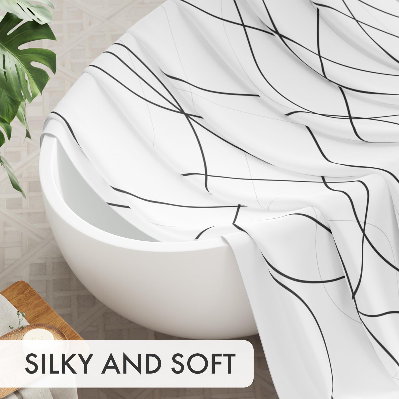 AmazerBath Shower Curtain Sets  Rustic Abstract Black Striped Cloth Shower Curtain with 12 Metal Shower Curtain Hooks  Luxury Washable Farmhouse Fabric Shower Curtains for Bathroom Decor  72x72 Inches