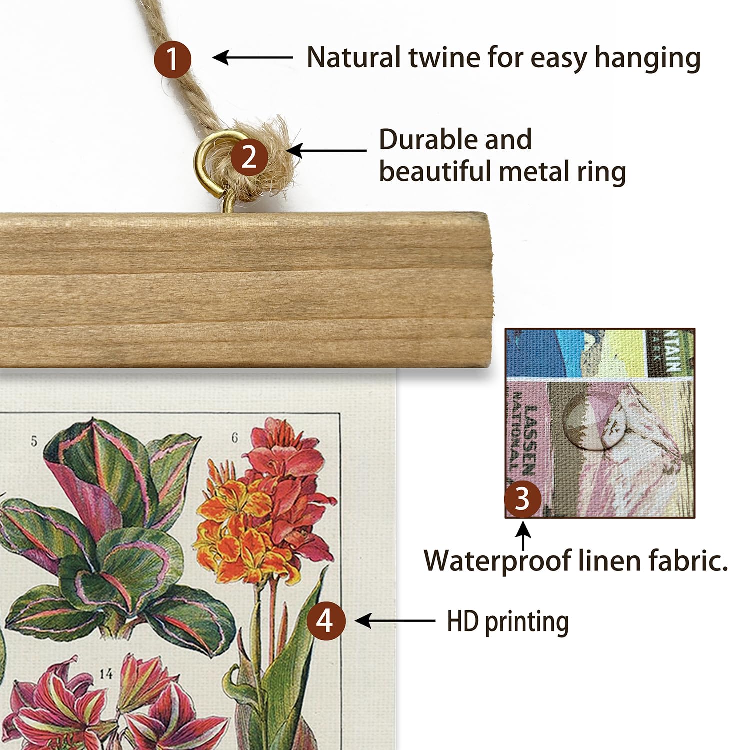 Xiaoaika Botanical Floral Wall Art Prints - Set Of 2, Antique Flower Illustration Posters With Wooden Hanging Frames, Vintage Ga
