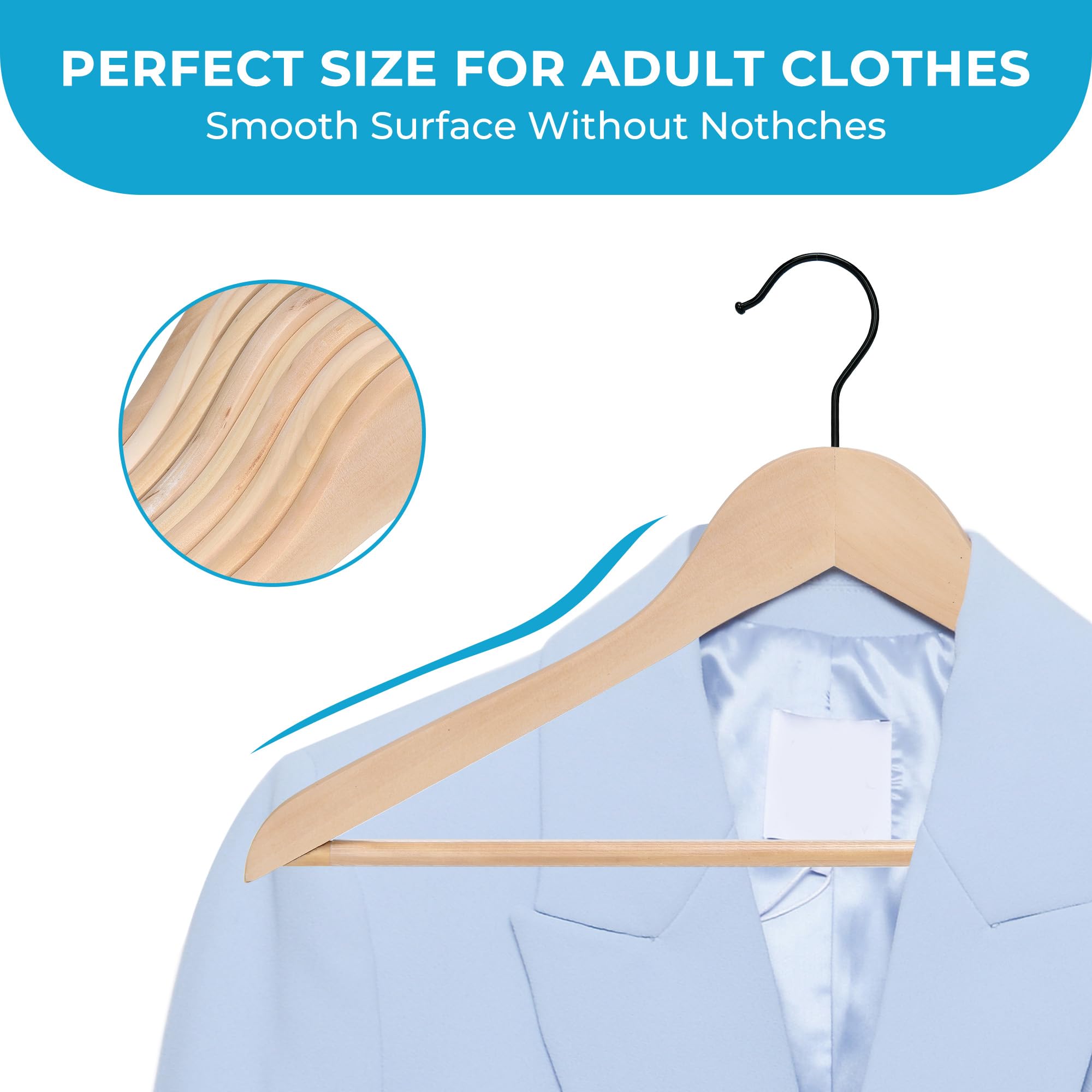 Js Hanger Wooden Coat Hangers, 16 Pack High Grade Wood Suit Hangers With Non Slip Pant Bar - Extra Smooth And Splinter Free, Unv