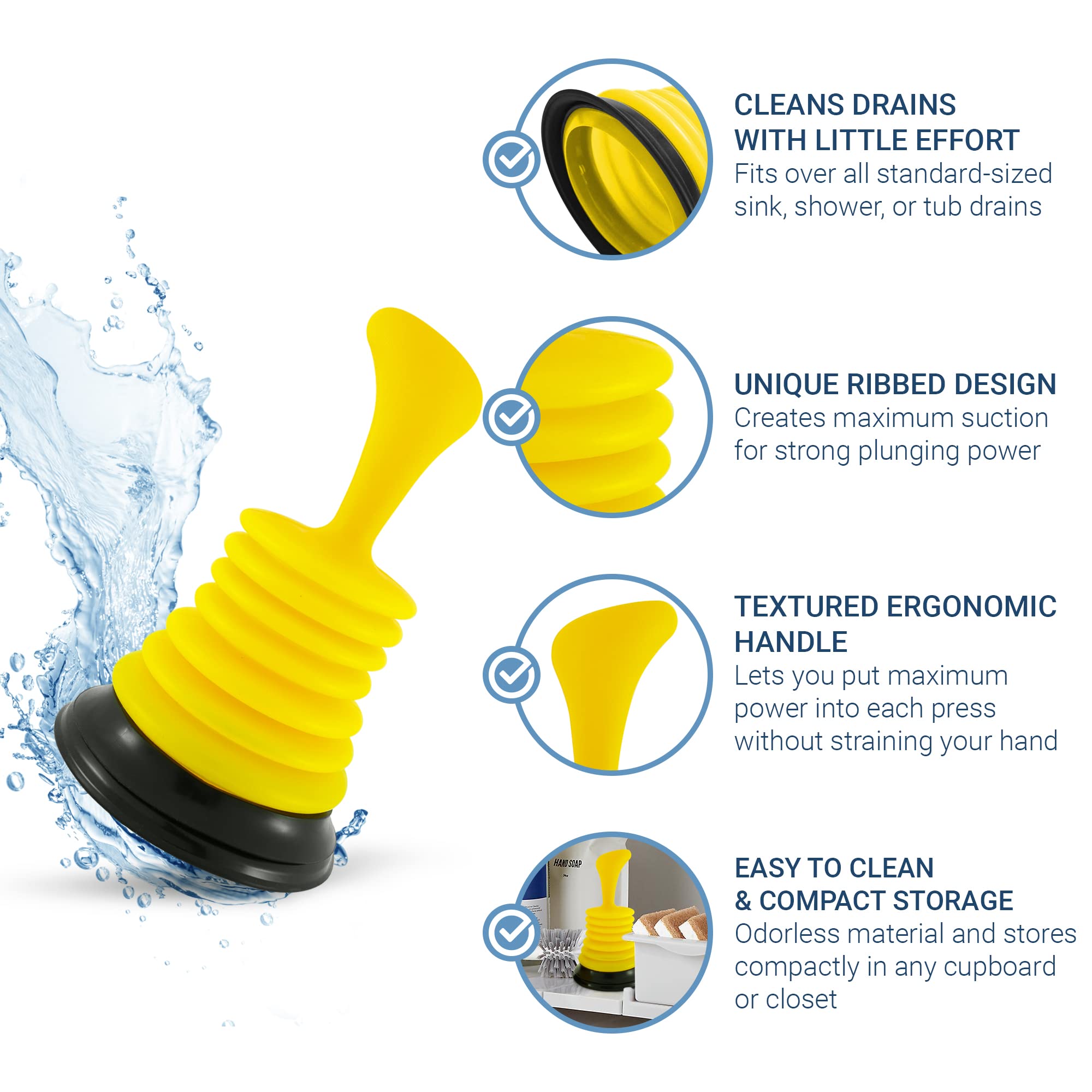 Meadow Lane Mini Drain Unclogger (7-in) Powerful Suction Plunger for Sink  Kitchen & Bath - Commercial Grade Gasket  Yellow  1-Pack