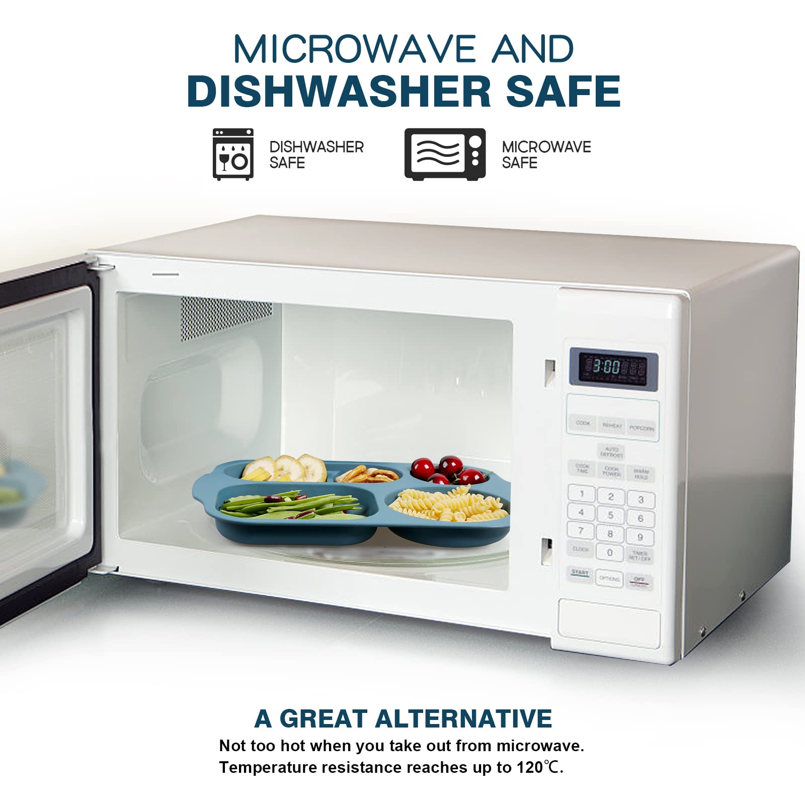 Shopwithgreen Divided Plates For Kids Adults, 12 Inch (4Pcs) Plastic Unbreakable Section Plates, Large Lightweight Reusable Comp