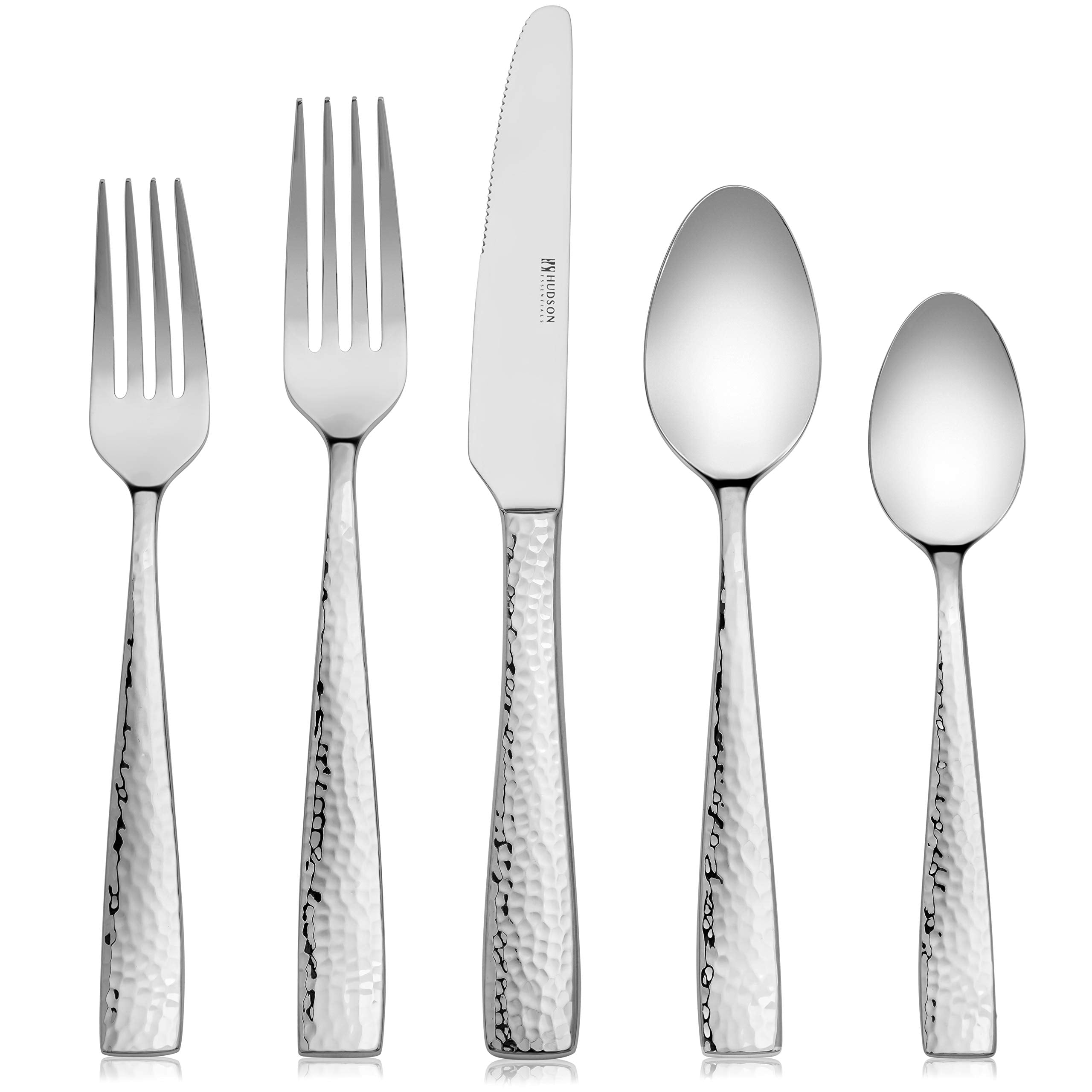 Hudson Essentials 20-Piece Hammered 1810 Stainless Steel Silverware Cutlery Set, Flatware Service For 4 (20-Piece Set)