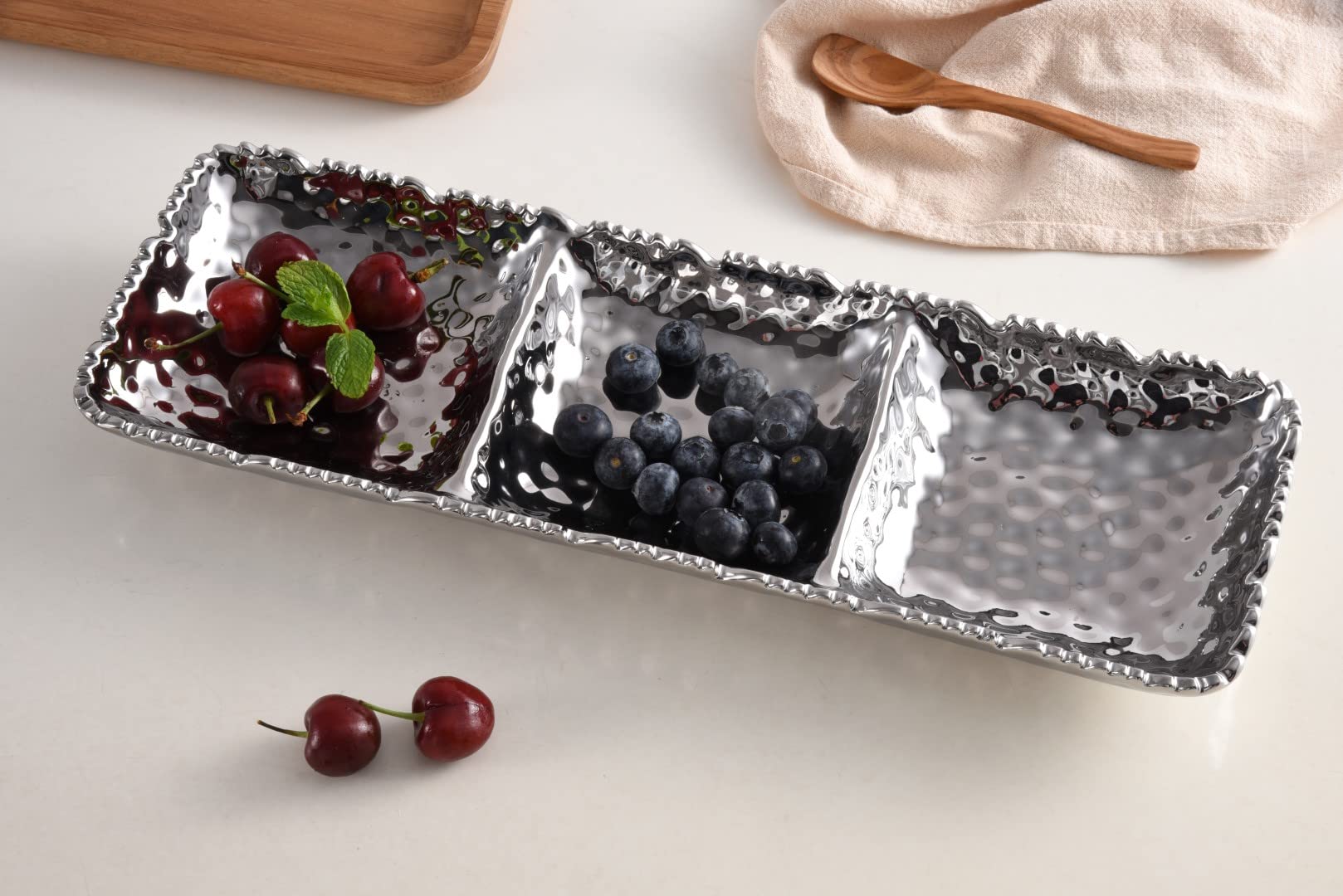 Pampa Bay Millenium Titanium-Plated Porcelain 3-Section Serving Piece, 15.5 X 5.5 X 1.5In