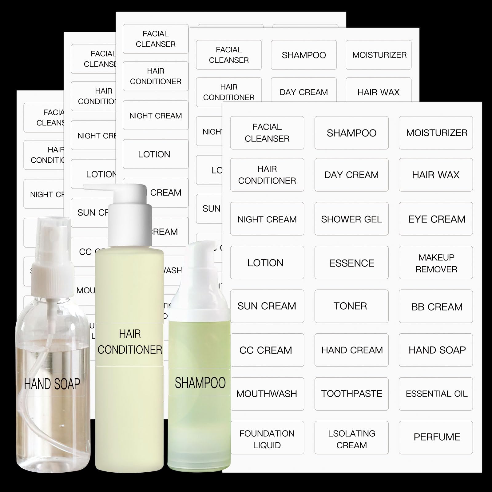 Hvswly 120 Pcs Travel Toiletry Labels Waterproof,Clear Labels For Cosmetic Jars,Bathroom Beauty Organization Labels Refillable B