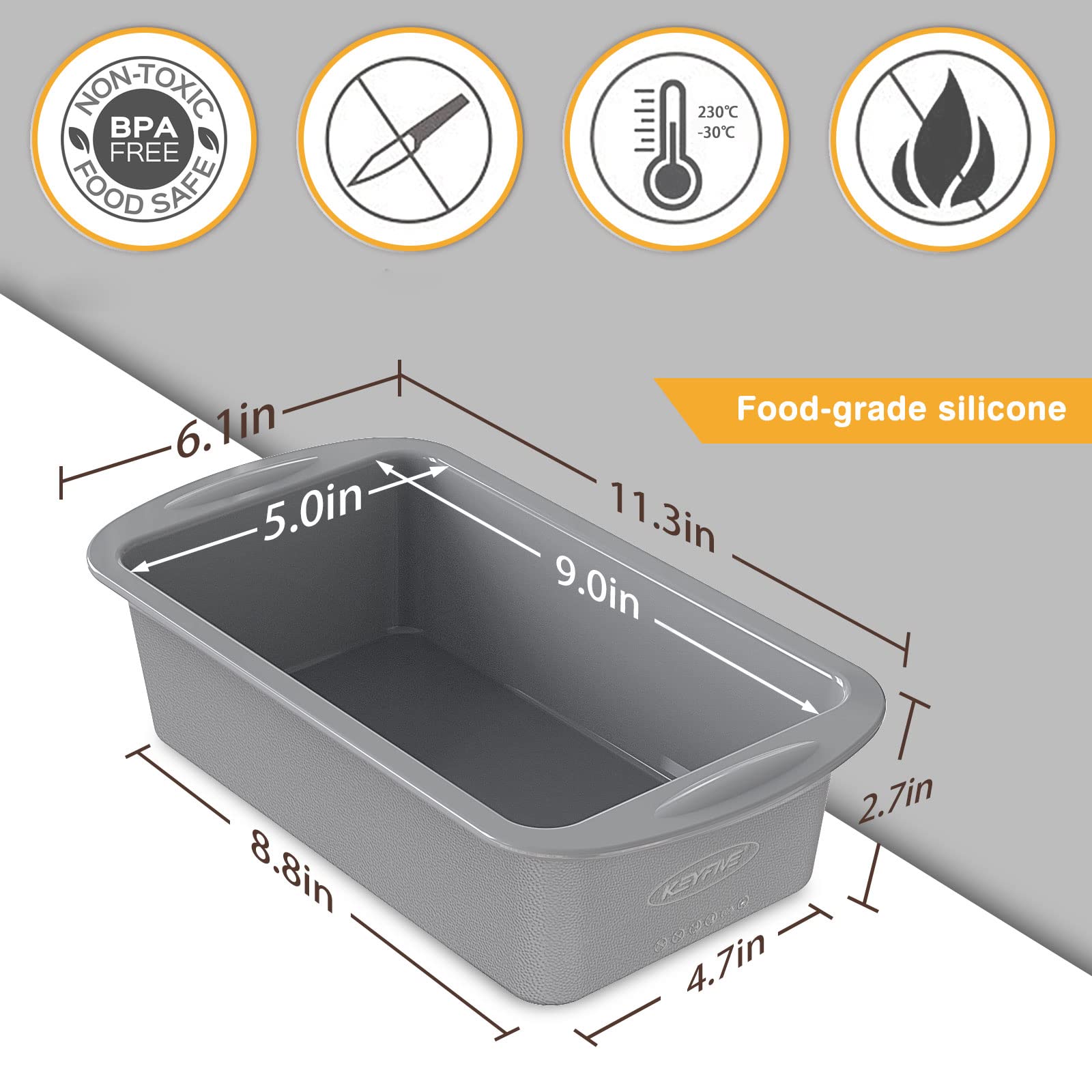 Keyfive Silicone Loaf Pans For Baking Bread, 2 Packs 9X5 Inch Silicone Bread Loaf Pans For Homemade Bread, Nonstick Silicone Bak