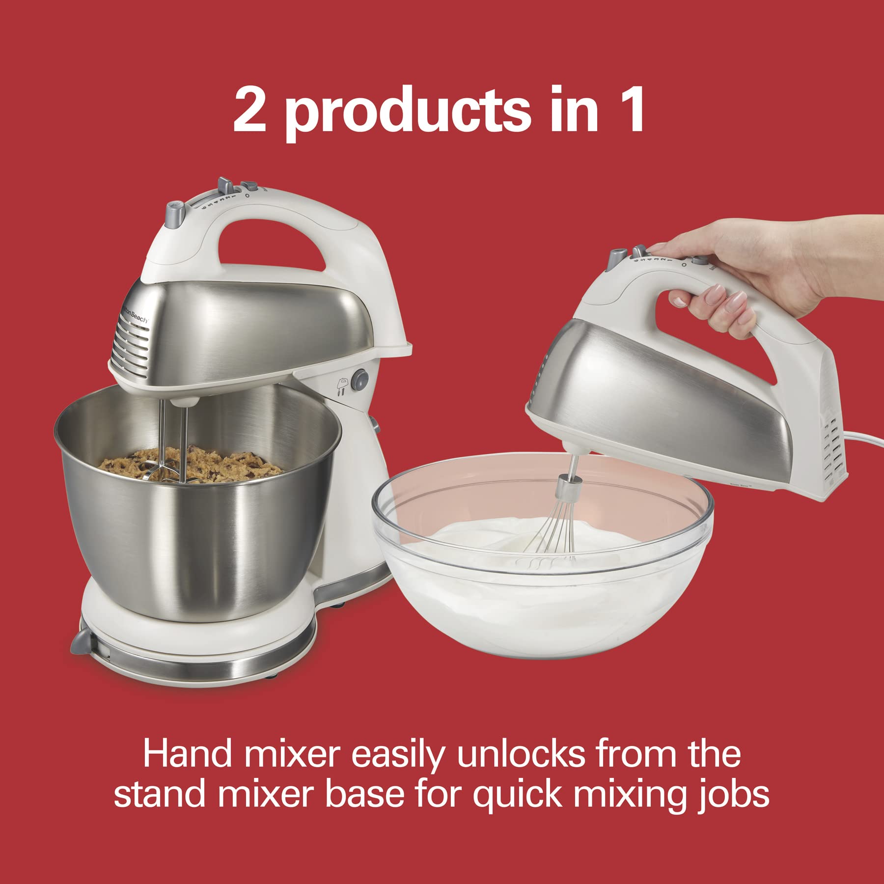 Hamilton Beach Classic Stand And Hand Mixer, 4 Quarts, 6 Speeds With Quickburst, Bowl Rest, 290 Watts Peak Power, White (64655)