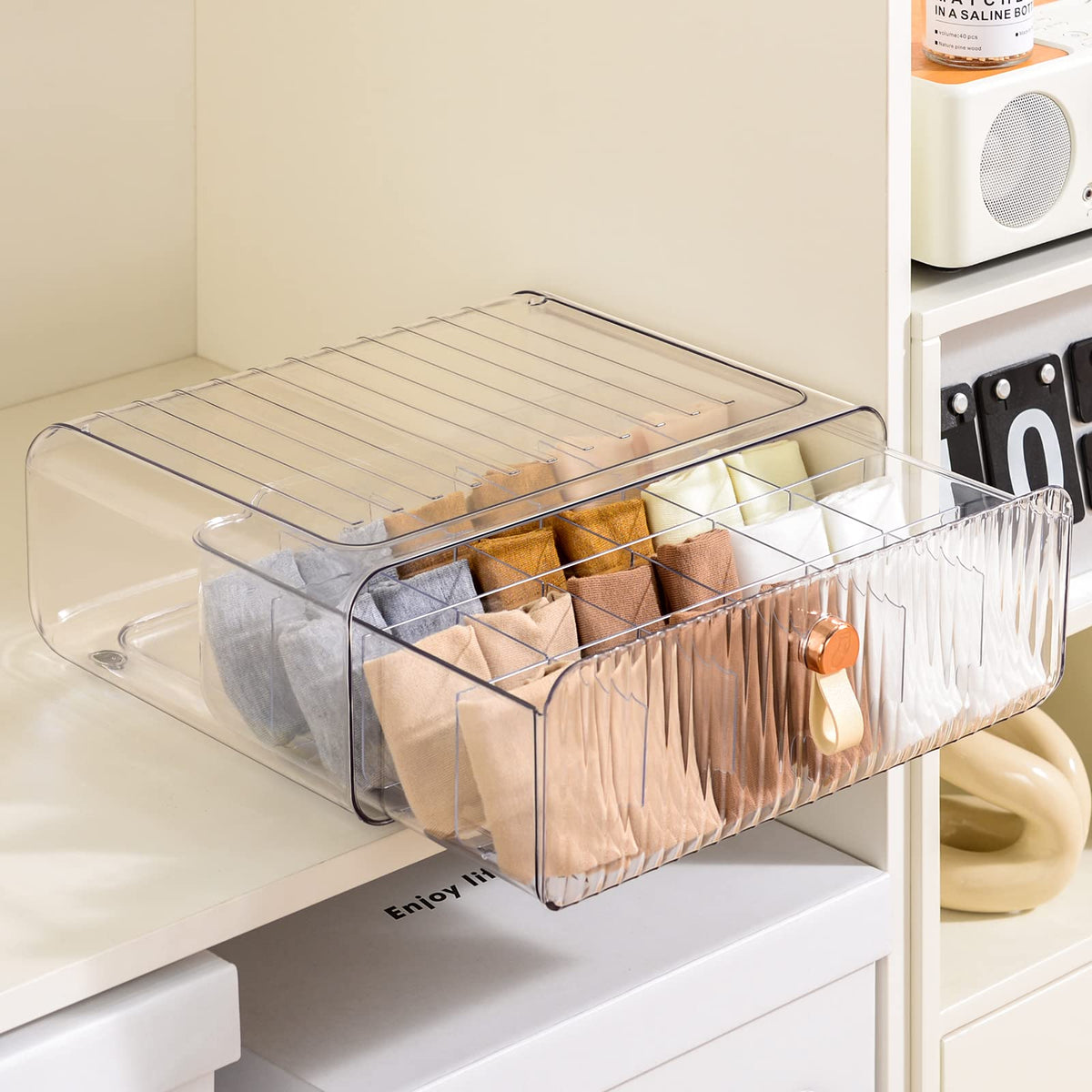 MSHOMELY Underwear Organizer, Socks Bra Underwear Drawer Organizer Dividers for Closet, 24 Cell Stackable Dresser Closet Organiz
