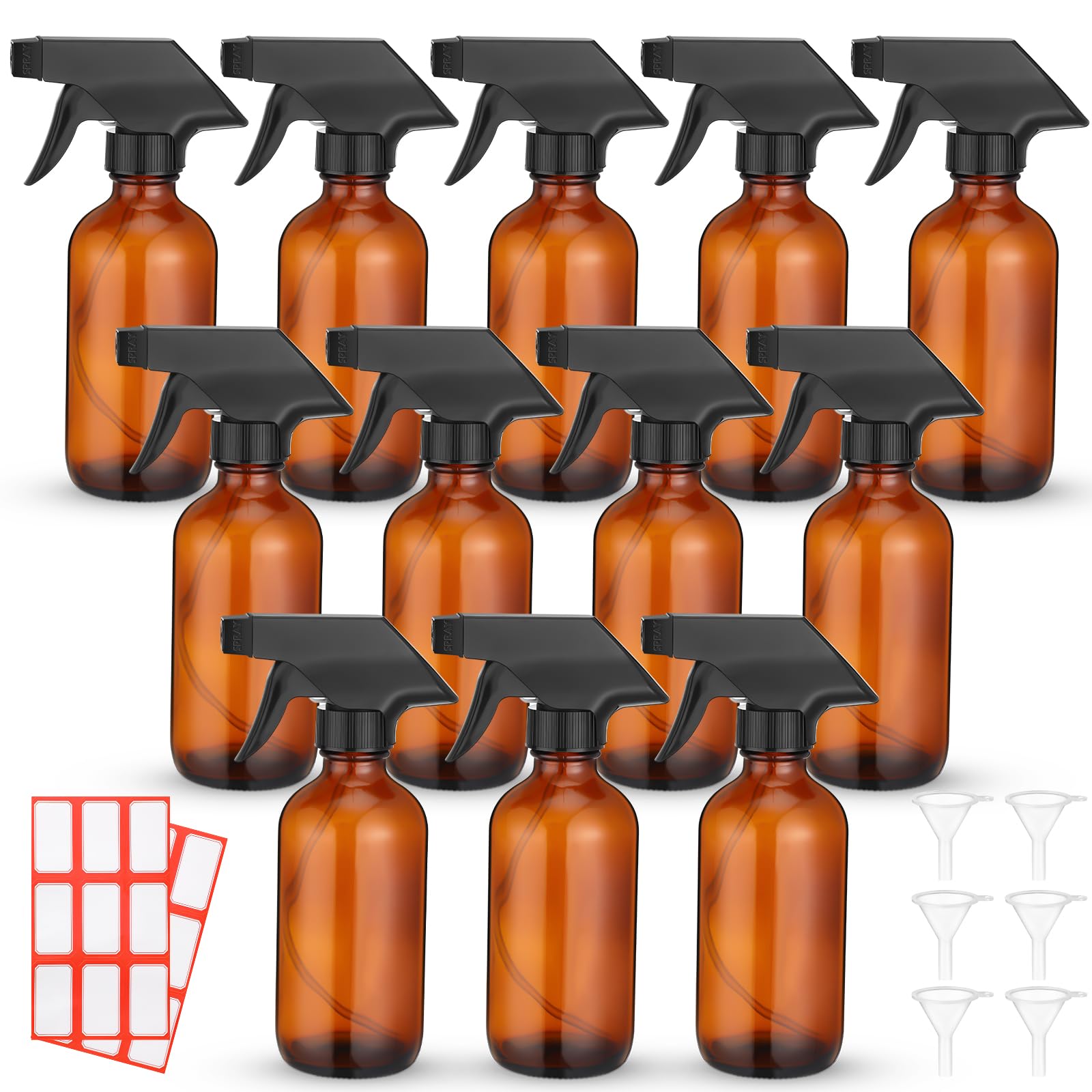Norme 12 Pcs Glass Spray Bottles 8 Oz Spray Bottles With Funnels And Labels Refillable Cosmetic Empty Spray Bottles With Sprayer
