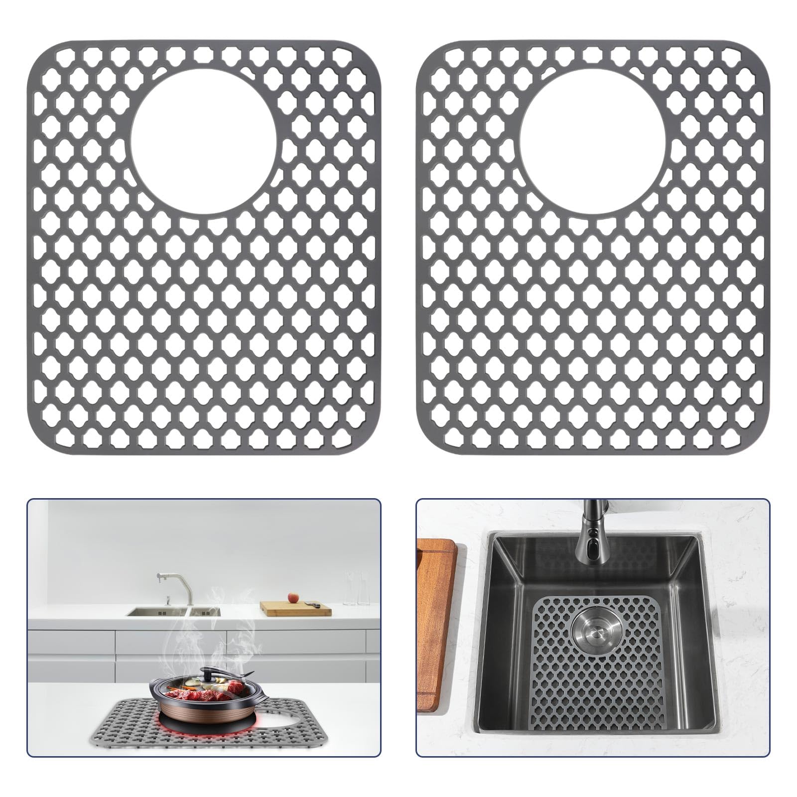 Snuggery 2Pcs Sink Protectors For Kitchen Sink 11.61''X13.58'' With Rear Drain Hole, Heat Resistant Non-Slip Dishwasher Suitable