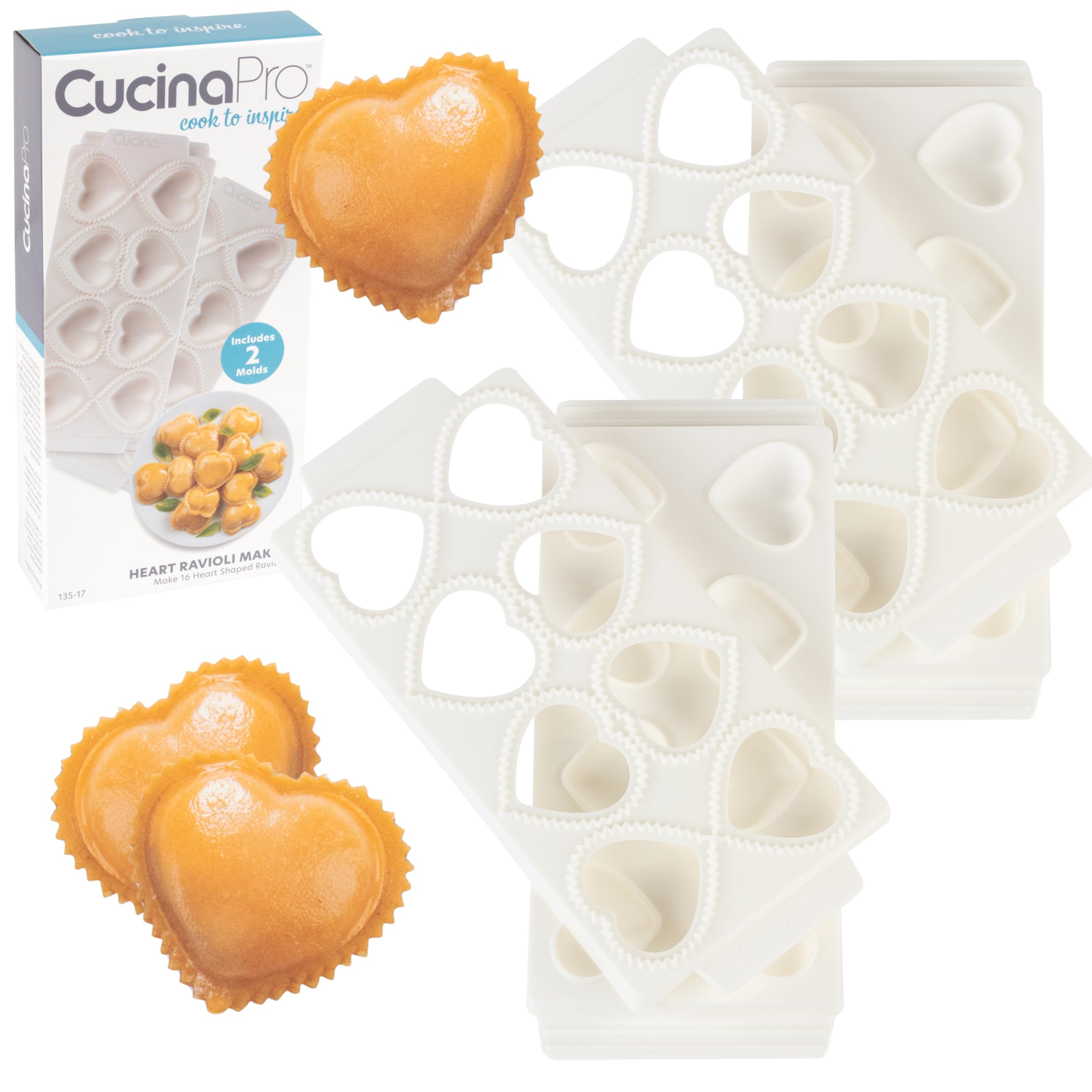 Mini Heart Ravioli Molds (2 Pk)- Homemade Filled Pasta Maker- 2 Pc Tray & Press Makes 8 Stuffed Raviolis At A Time, Easy To Use