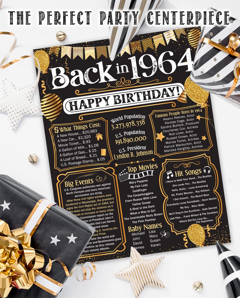 61st Birthday Party Decorations for 61st Birthday (Sixty-one) - Remembering The Year 1964 - Party Supplies - Gifts for Men and W
