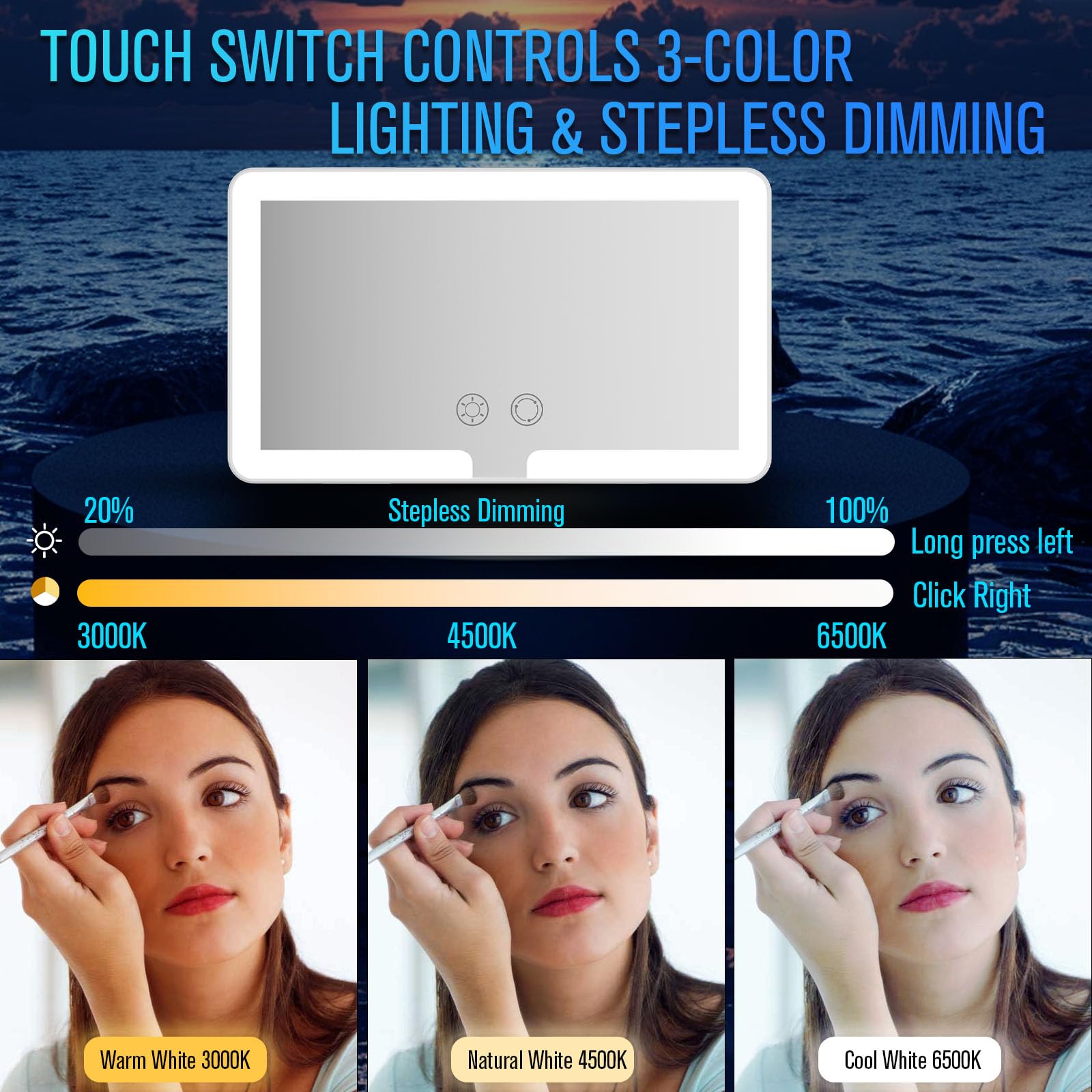 Evntyps Car Vanity Mirror With Light,Rechargeable Car Sun Visor Led Makeup Mirror,Dimmable Touch Control Rear View Sun-Shading C