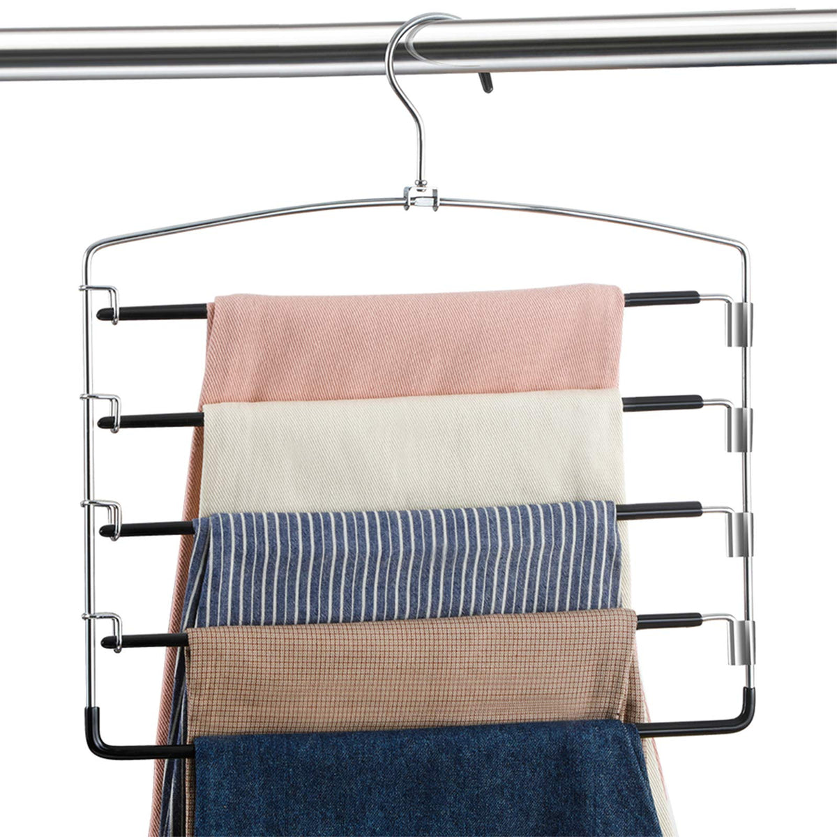 Pants Hangers Non Slip 3 Pack Space Saving Hangers Multi-Layer Swing Arm Pants Hanger Stainless Steel Space Saver Hangers For Pa