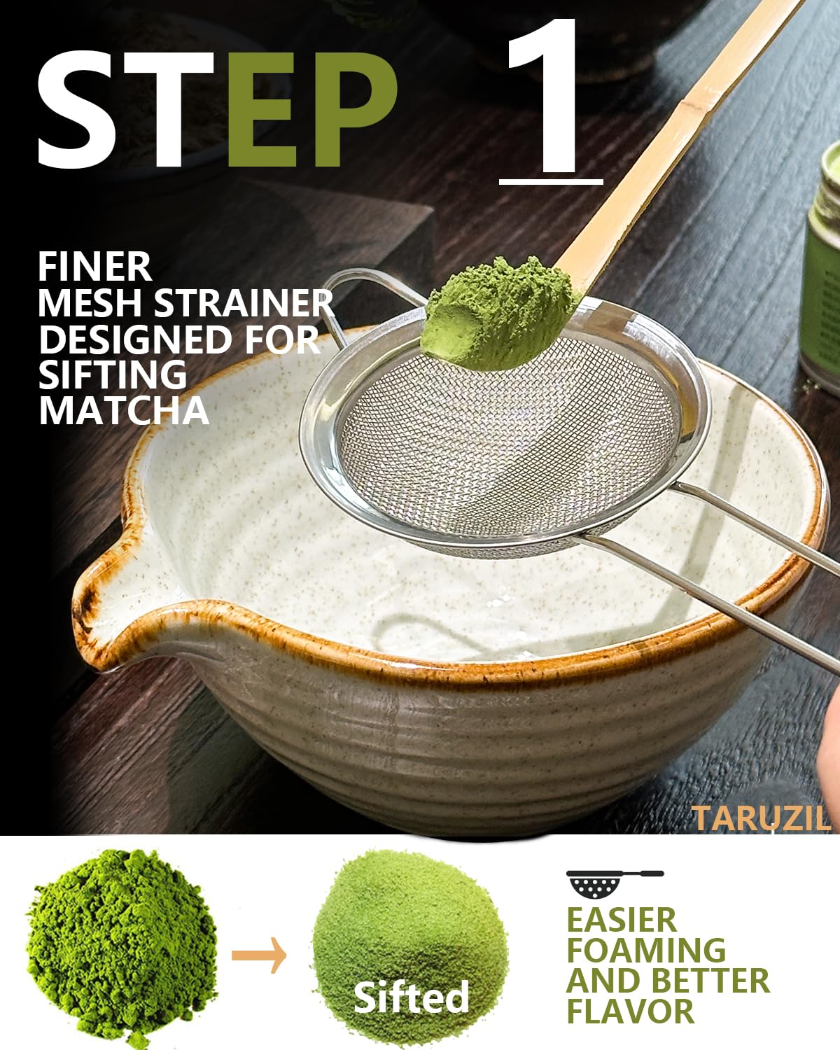 Taruzil Matcha Whisk Set With Matcha Bowl, Matcha Bamboo Whisk, Scoop, Sifter, Matcha Whisk Holder Unique Gifts For Women Men Gi