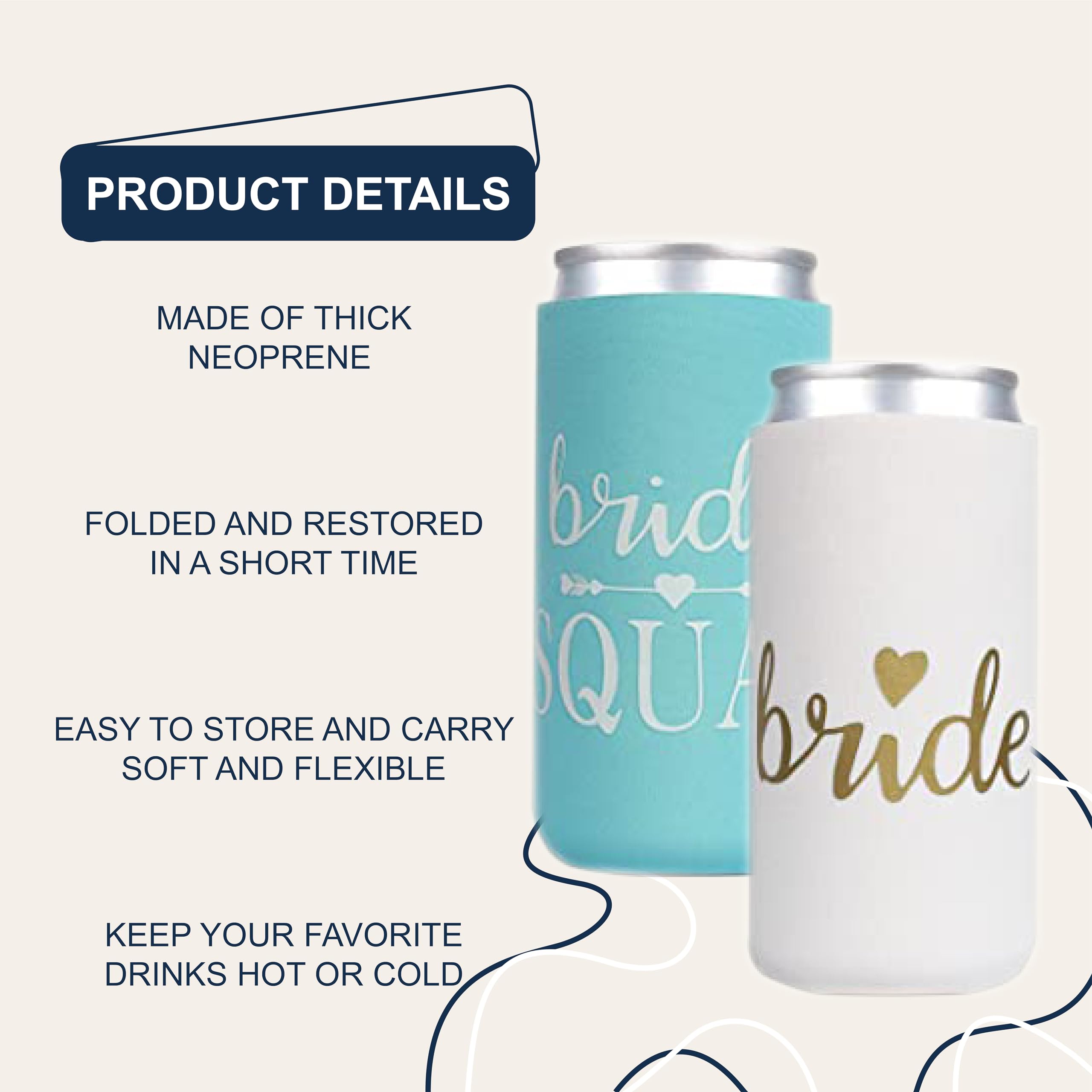 Partygifts&Beyond 10Packs Bachelorette Party Decorations Slim Can Cooler Bridesmaid Gifts Can Cooler Bride Squad Can Sleeves(Lak