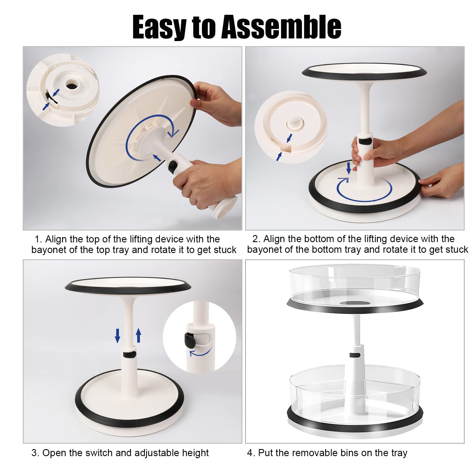 2 Tire Turnable Organizer,11 Inches Clear Organizer,Height Adjustable Rotating Cabinet Organizer,Non-Skid Spice Rack for Kitchen