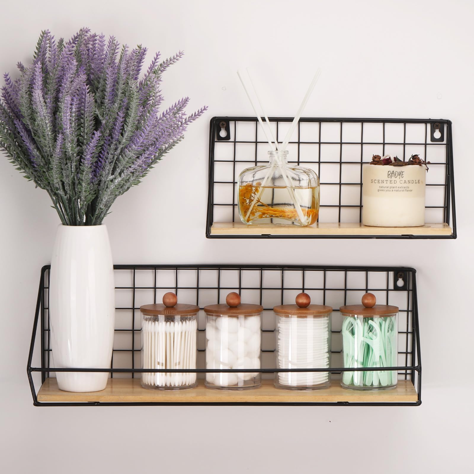 Tbestmax 4 Pack Qtip Holder Dispenser, Plastic Bathroom Organizer And Storage Containers, 10Oz Apothecary Jars With Brown Bamboo