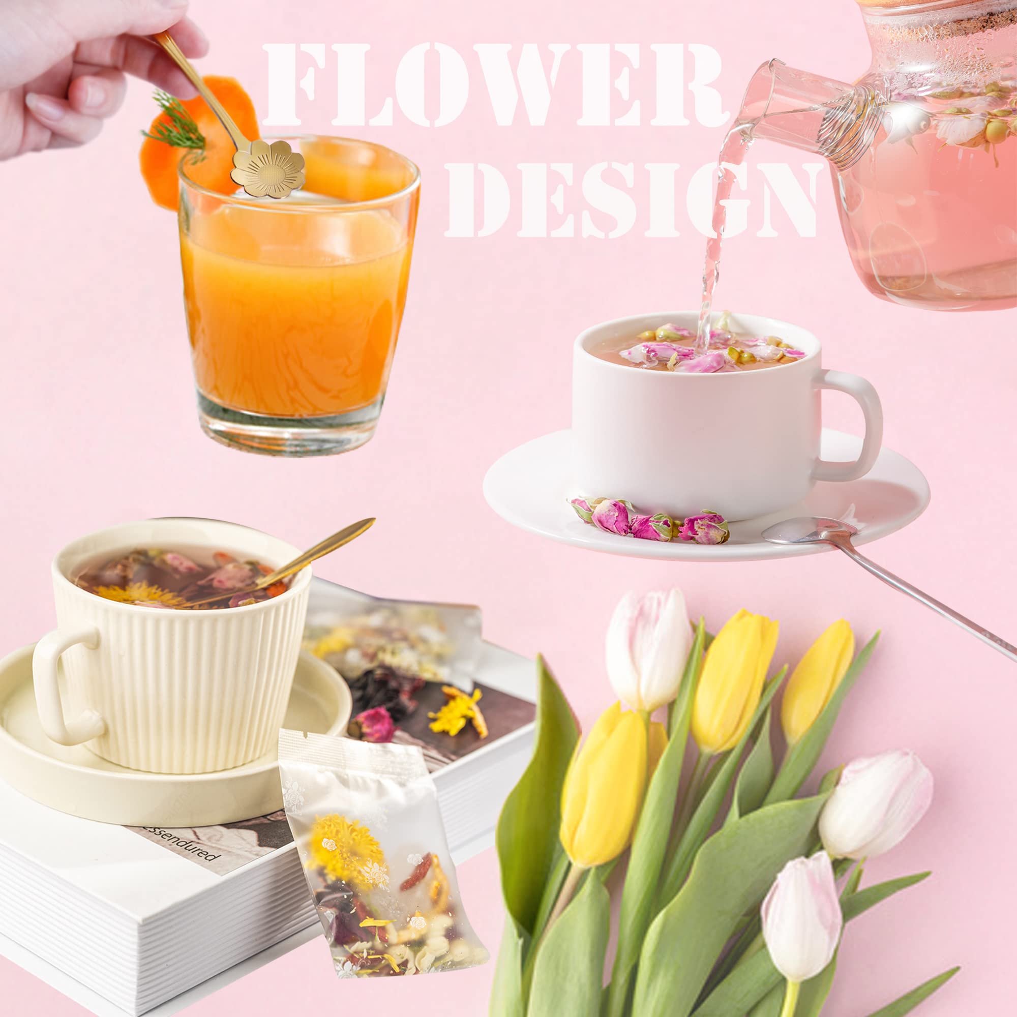 16 Pieces Tea Spoon Coffee Teaspoon Set, Pbiehsr Stainless Steel Flower Spoons For Stirring Drink Mixing Milkshake Jam