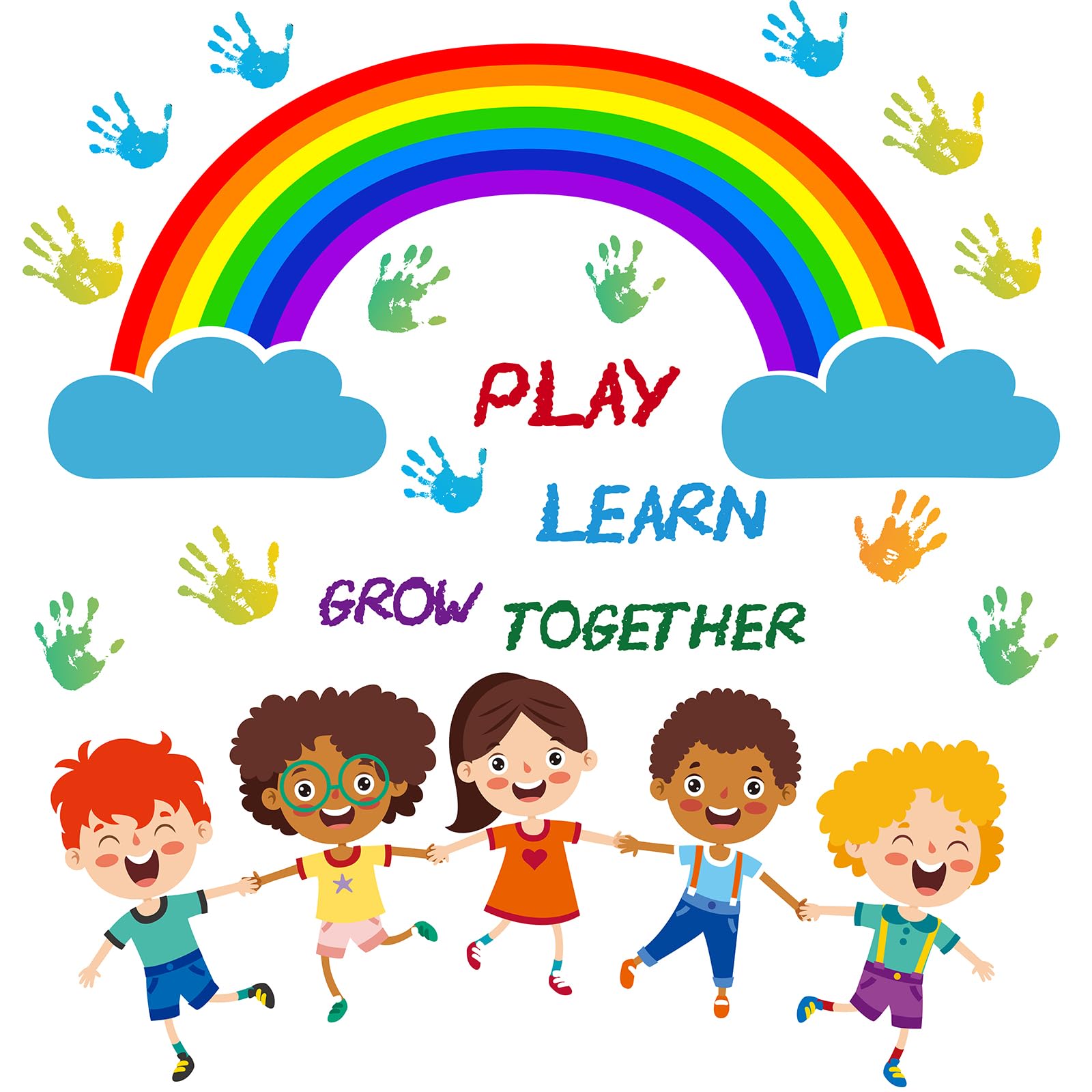 Colorful Rainbow Wall Decals Kids Handprint Wall Stickers Inspirational Wall Art Murals Peel And Stick For Classroom School Nurs