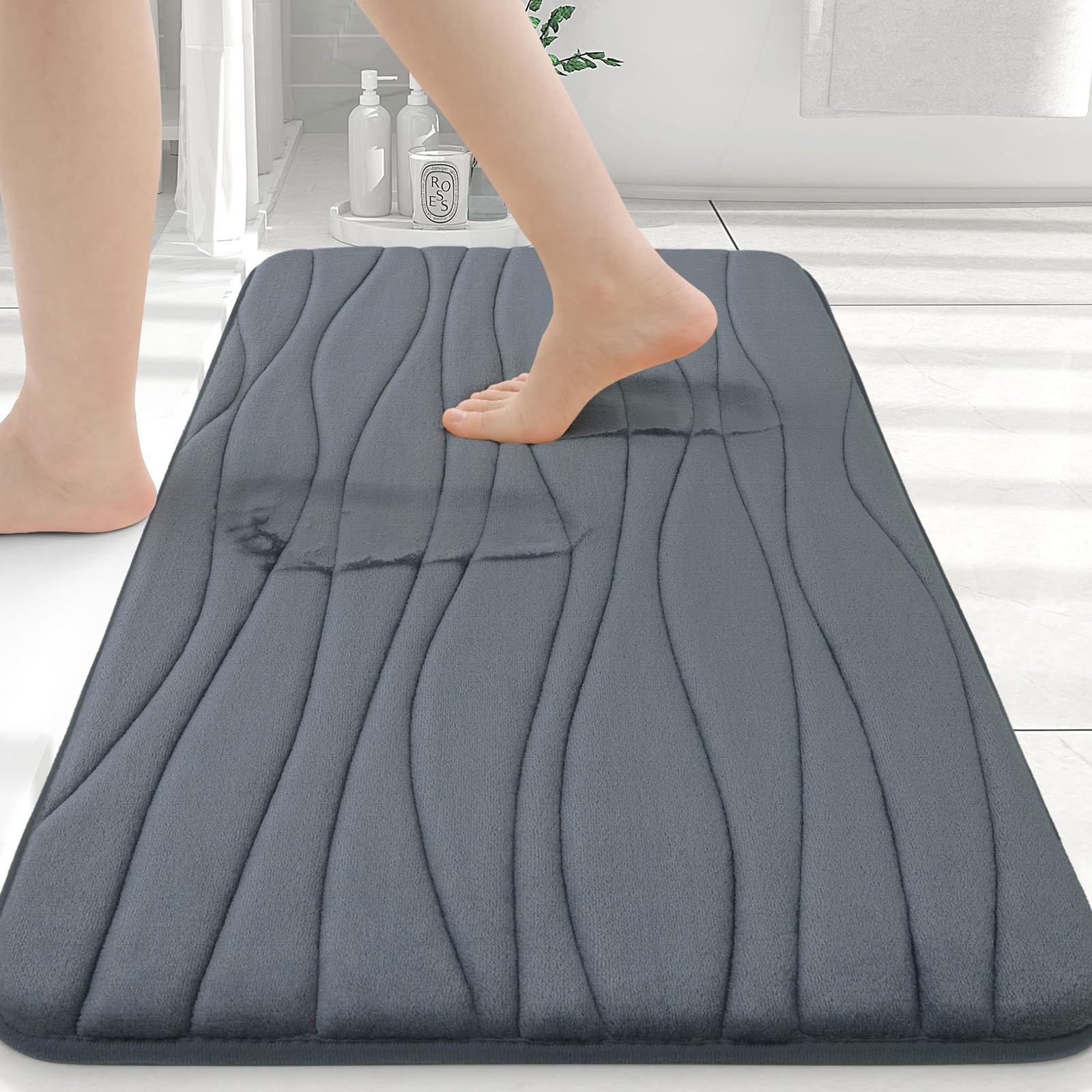 Buganda Memory Foam Bathroom Rug Mat 36x24  Extra Soft and Absorbent Bath Mats  Non-Slip and Machine Washable Bath Rugs for Bathroom Floor Tub and Shower  Dark Grey